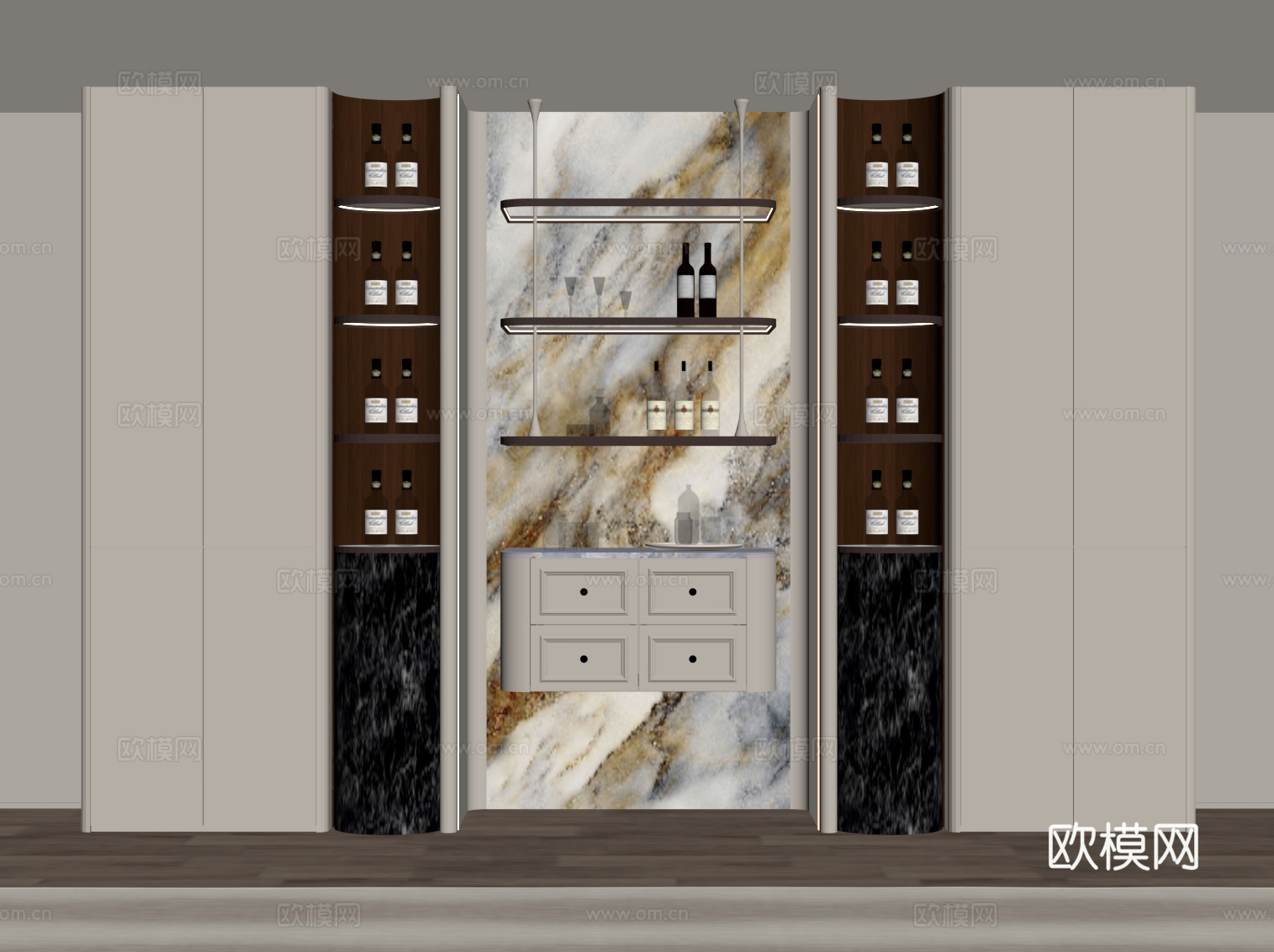 现代意式酒柜 餐边柜su模型
