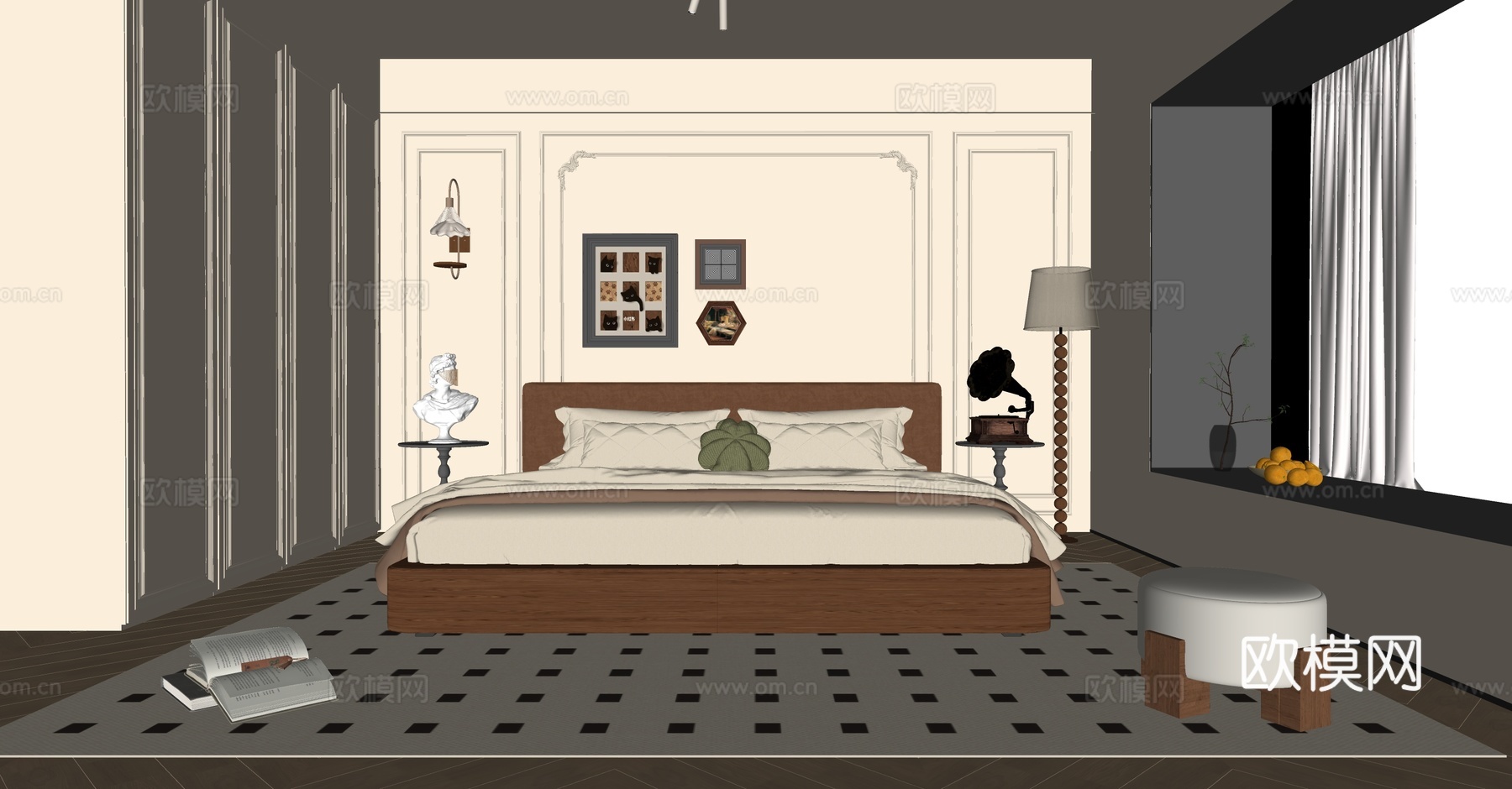 现代法式卧室su模型
