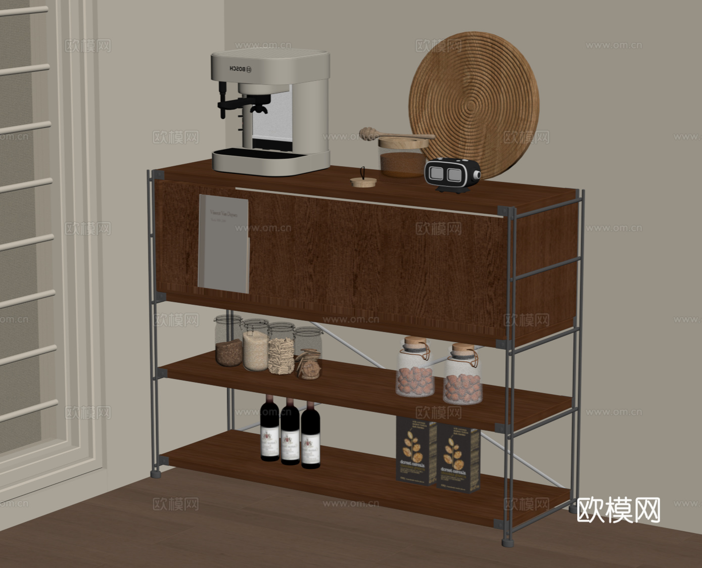 中古风餐边柜 茶水柜su模型