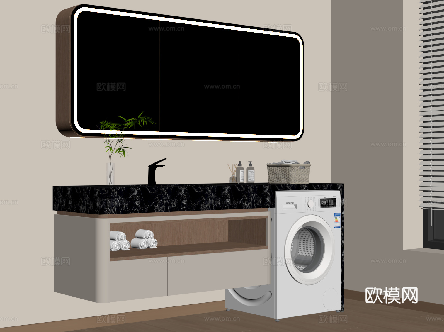 现代简约浴室柜 洗衣机柜su模型