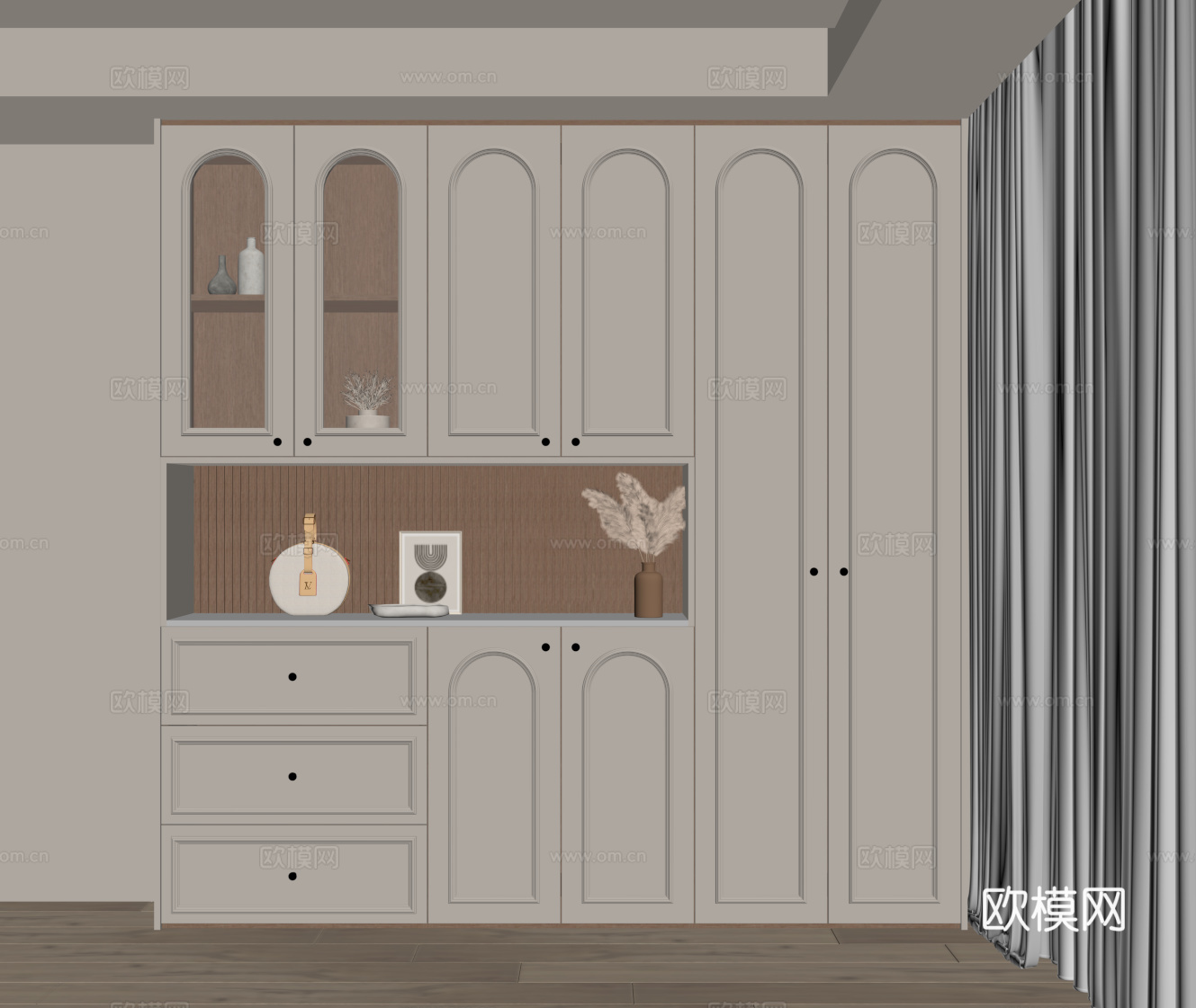 法式奶油风鞋柜 入户鞋柜su模型