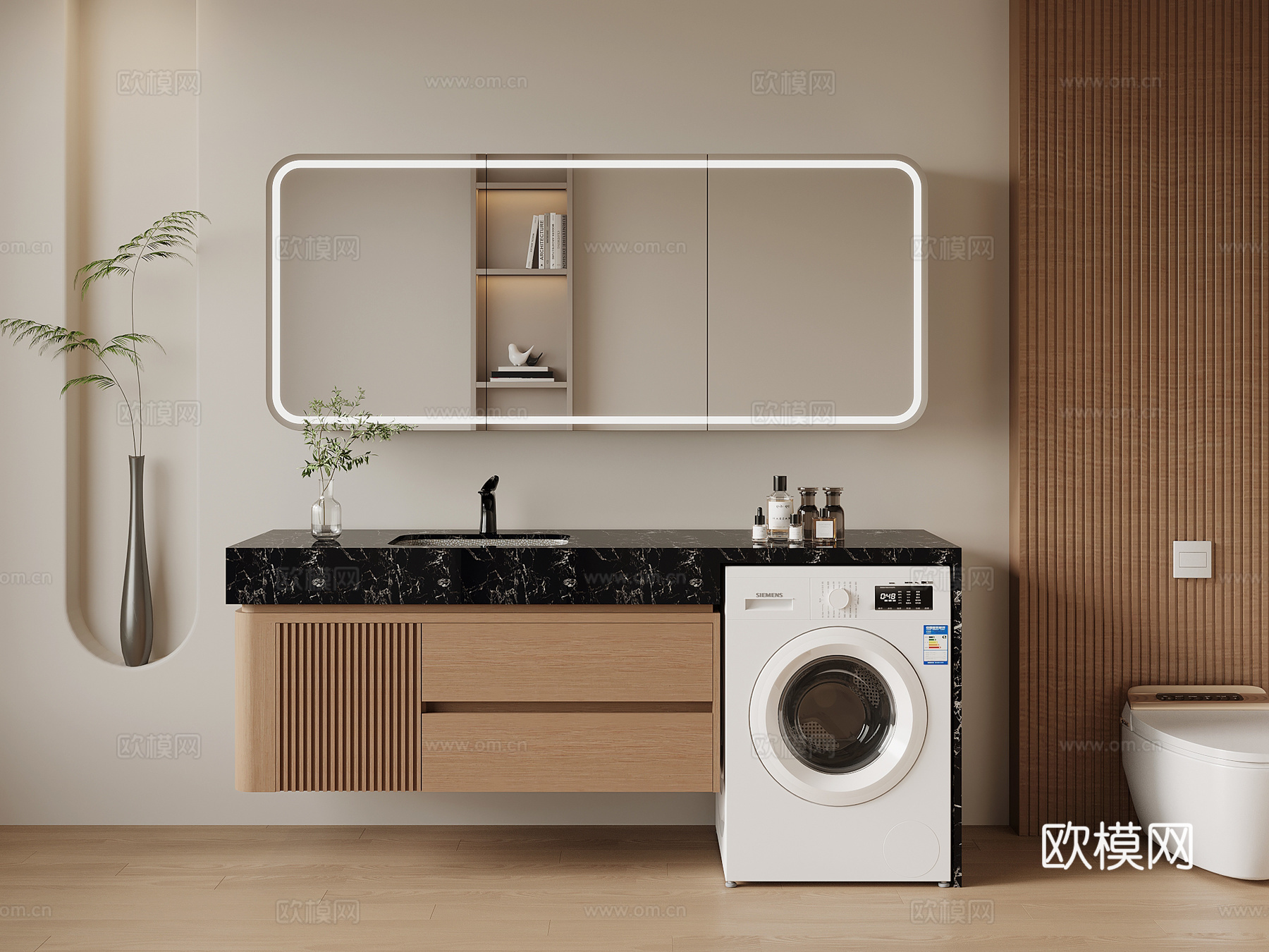 现代简约浴室柜 洗衣机柜su模型