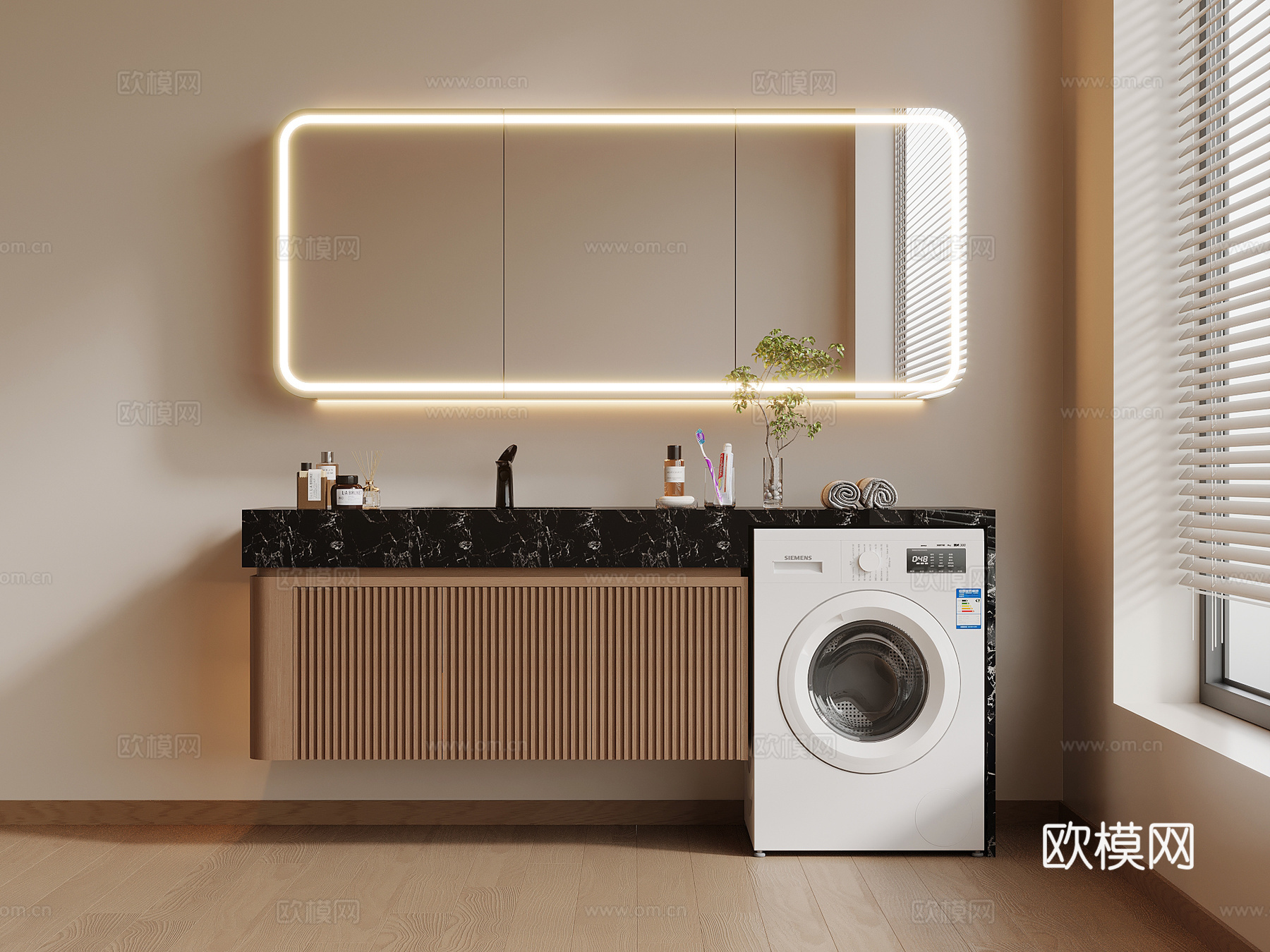 现代简约浴室柜 洗衣机柜su模型