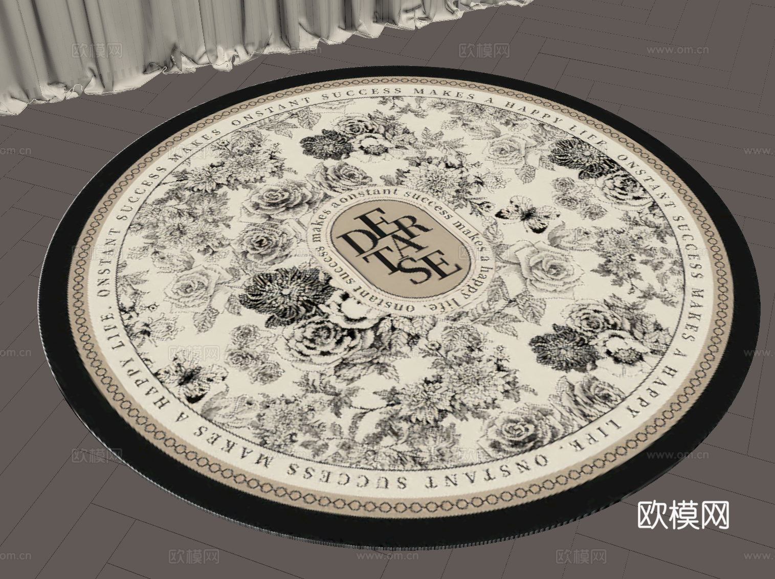 法式复古地毯 圆形地毯su模型