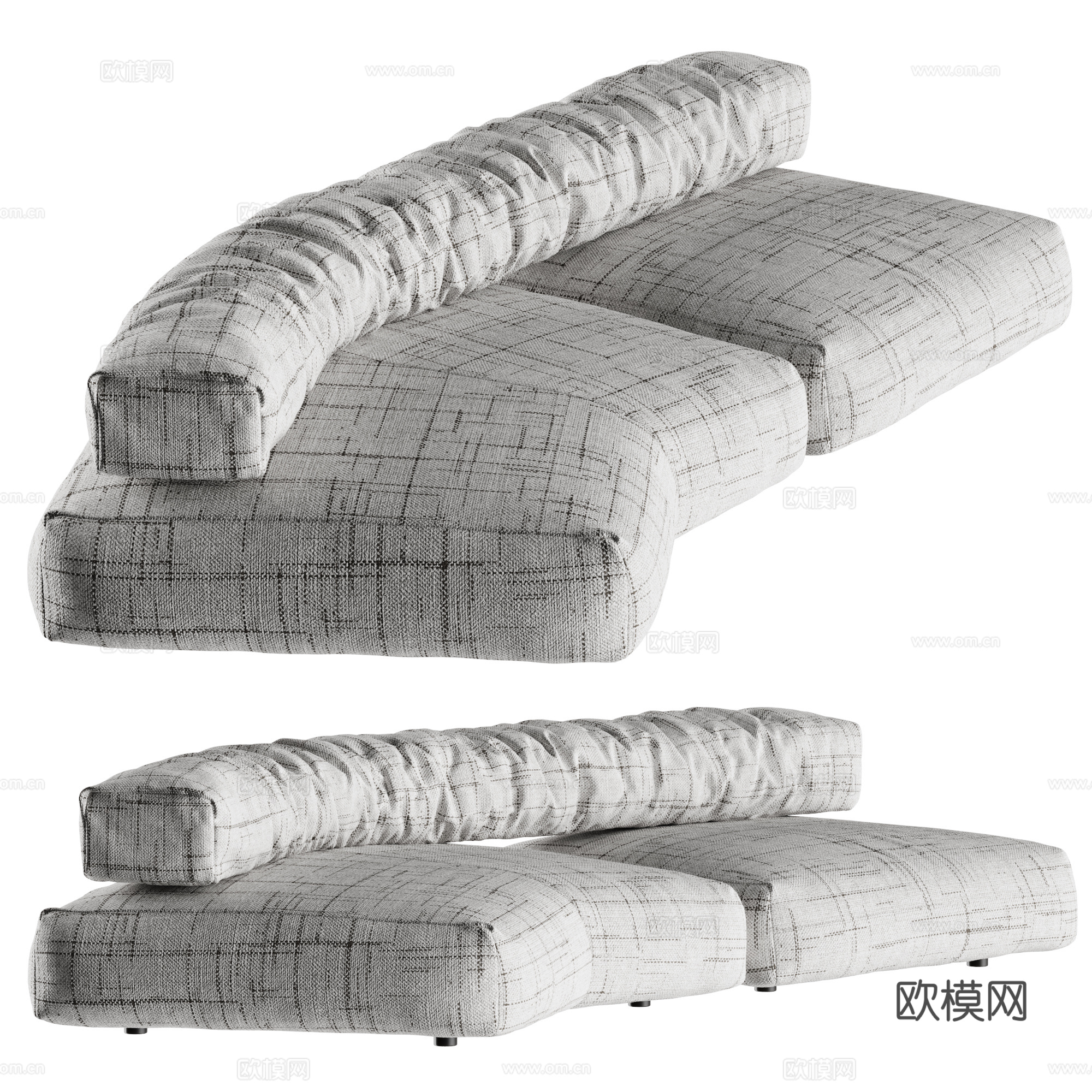 BOCA现代双人沙发 弧形沙发 异形沙发 布艺沙发 模块沙发su模型