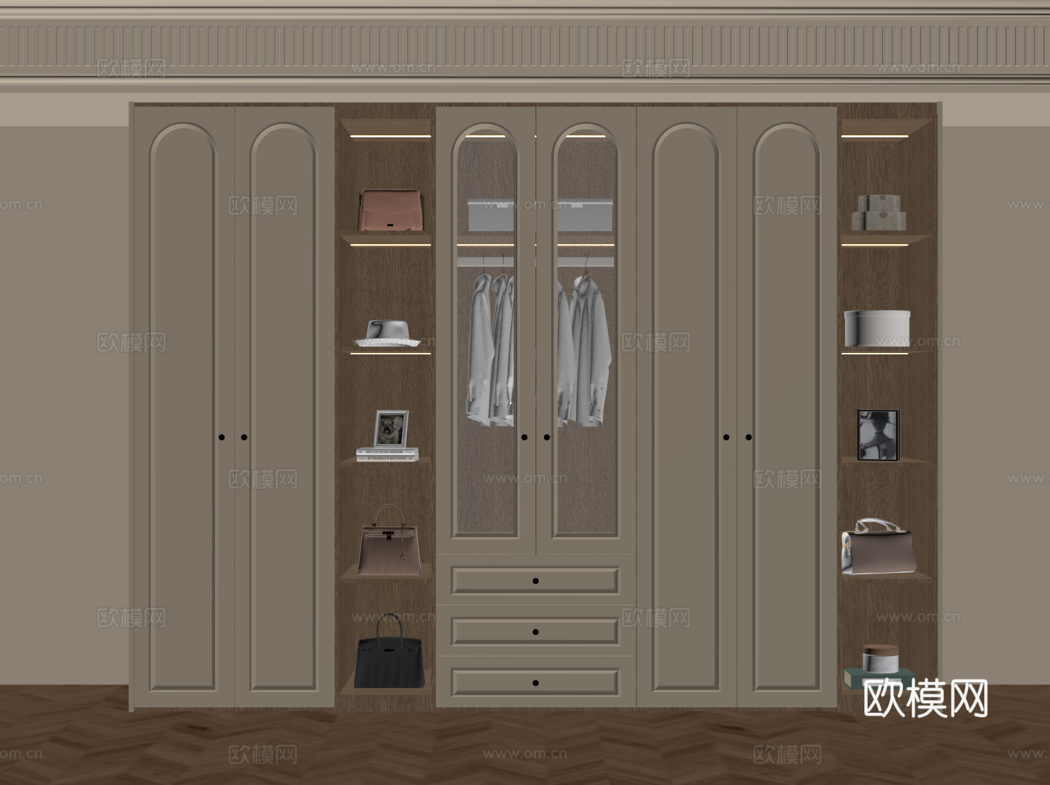 法式奶油风衣柜su模型