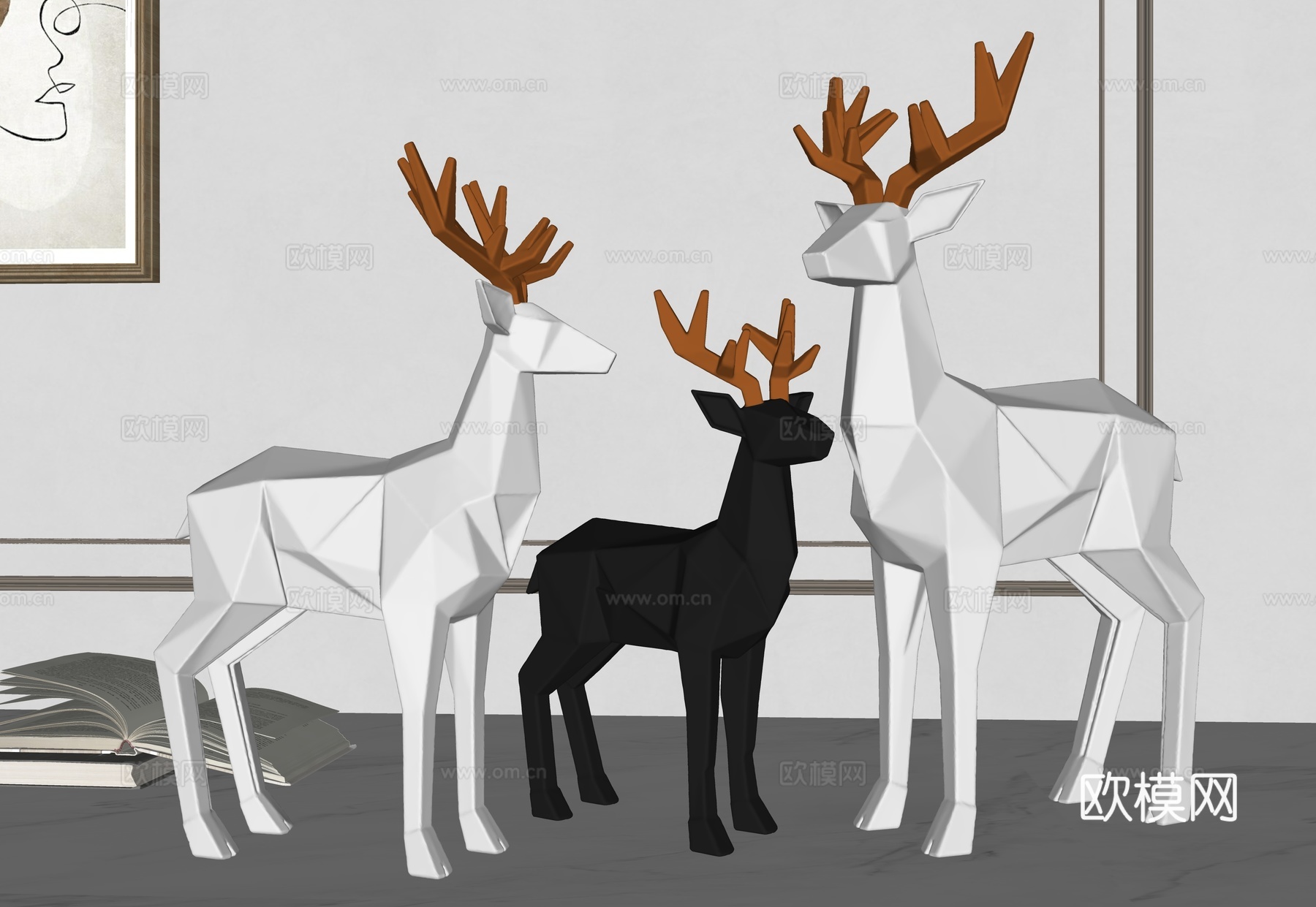 现代雕塑 景观雕塑 低多边形鹿 鹿 雕塑摆件 金属雕塑摆件su模型