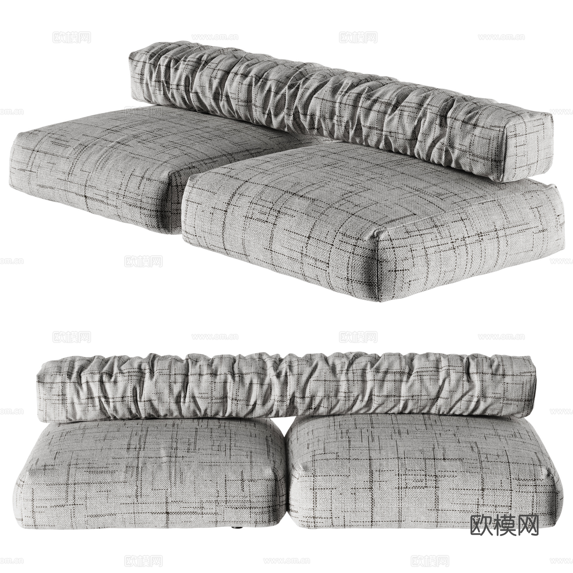 BOCA现代双人沙发 布艺沙发 模块沙发 客厅沙发 创意沙发su模型