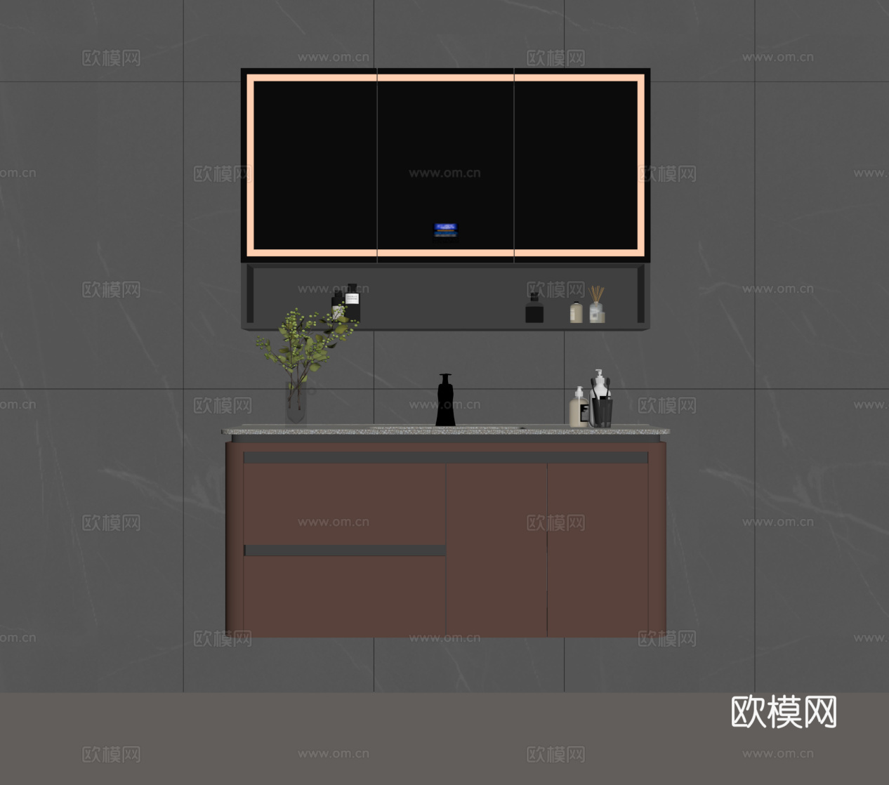 现代极简浴室柜 洗手台su模型