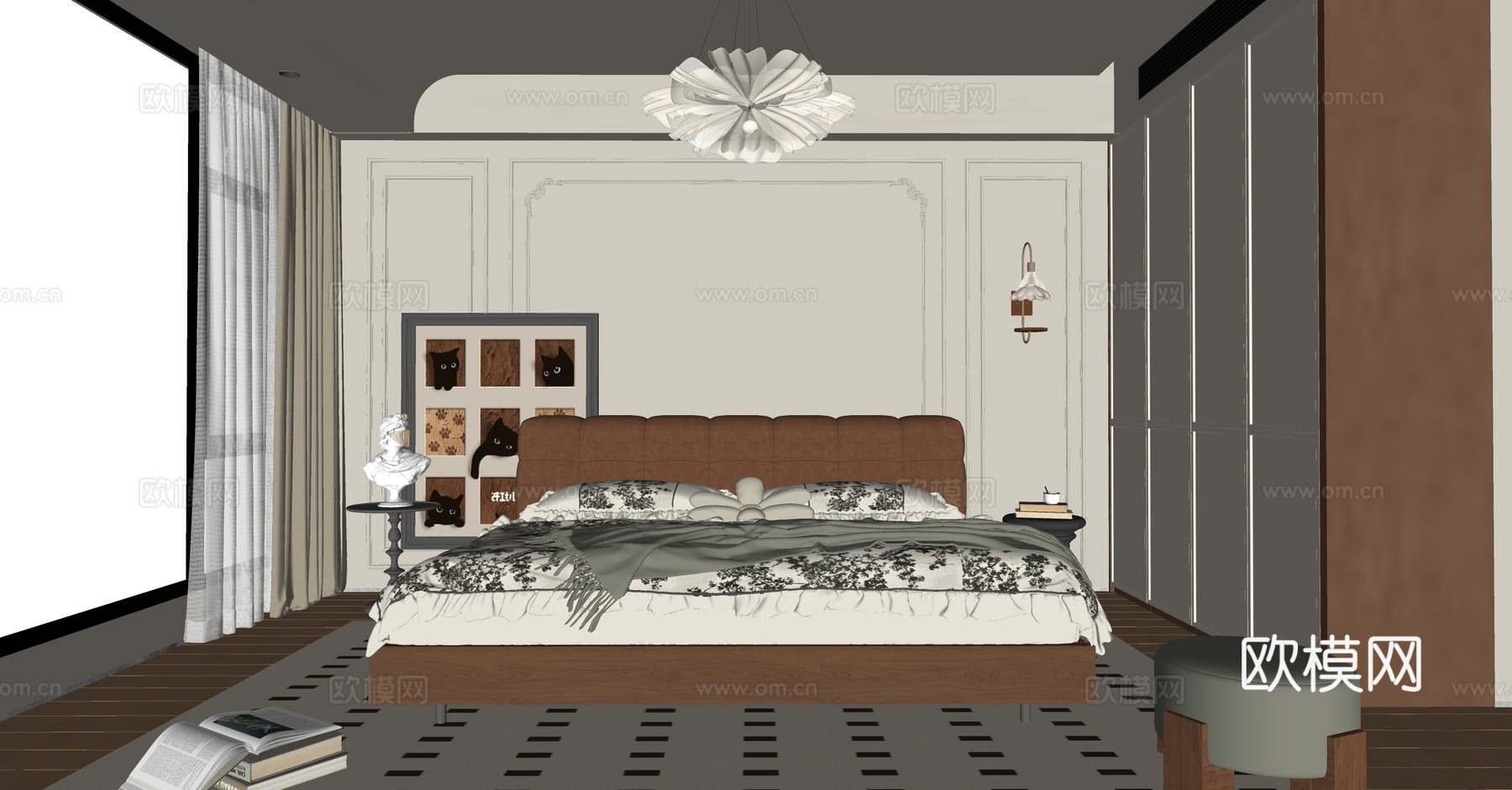现代法式卧室su模型