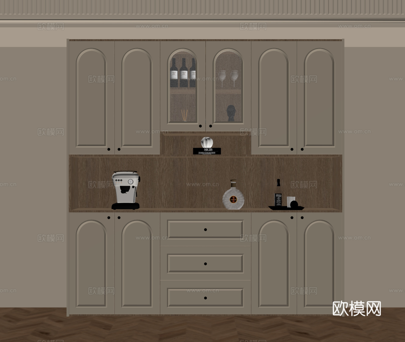 法式奶油风酒柜 餐边柜su模型