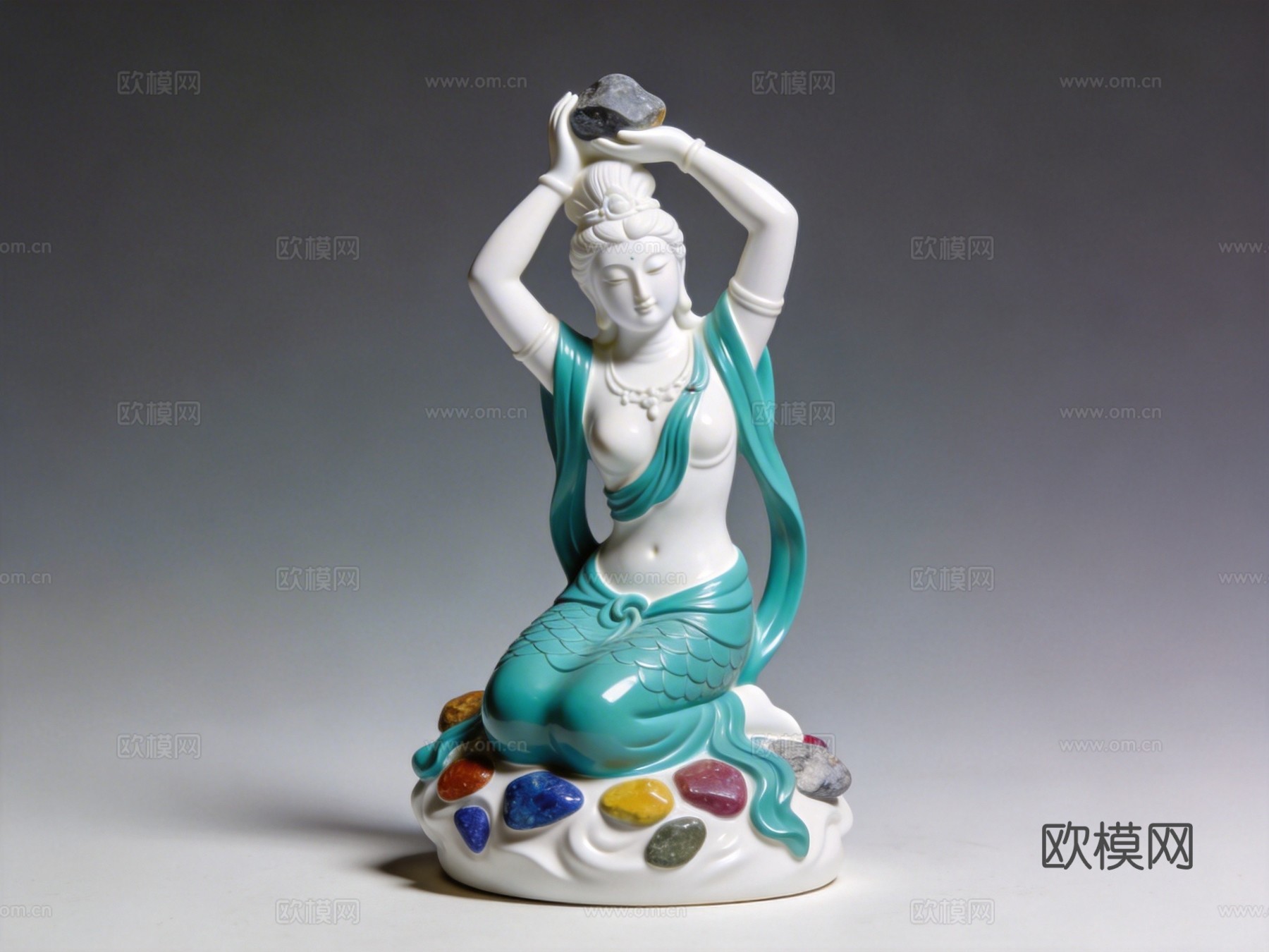 神话人物女娲补天玻璃钢雕塑美陈su模型