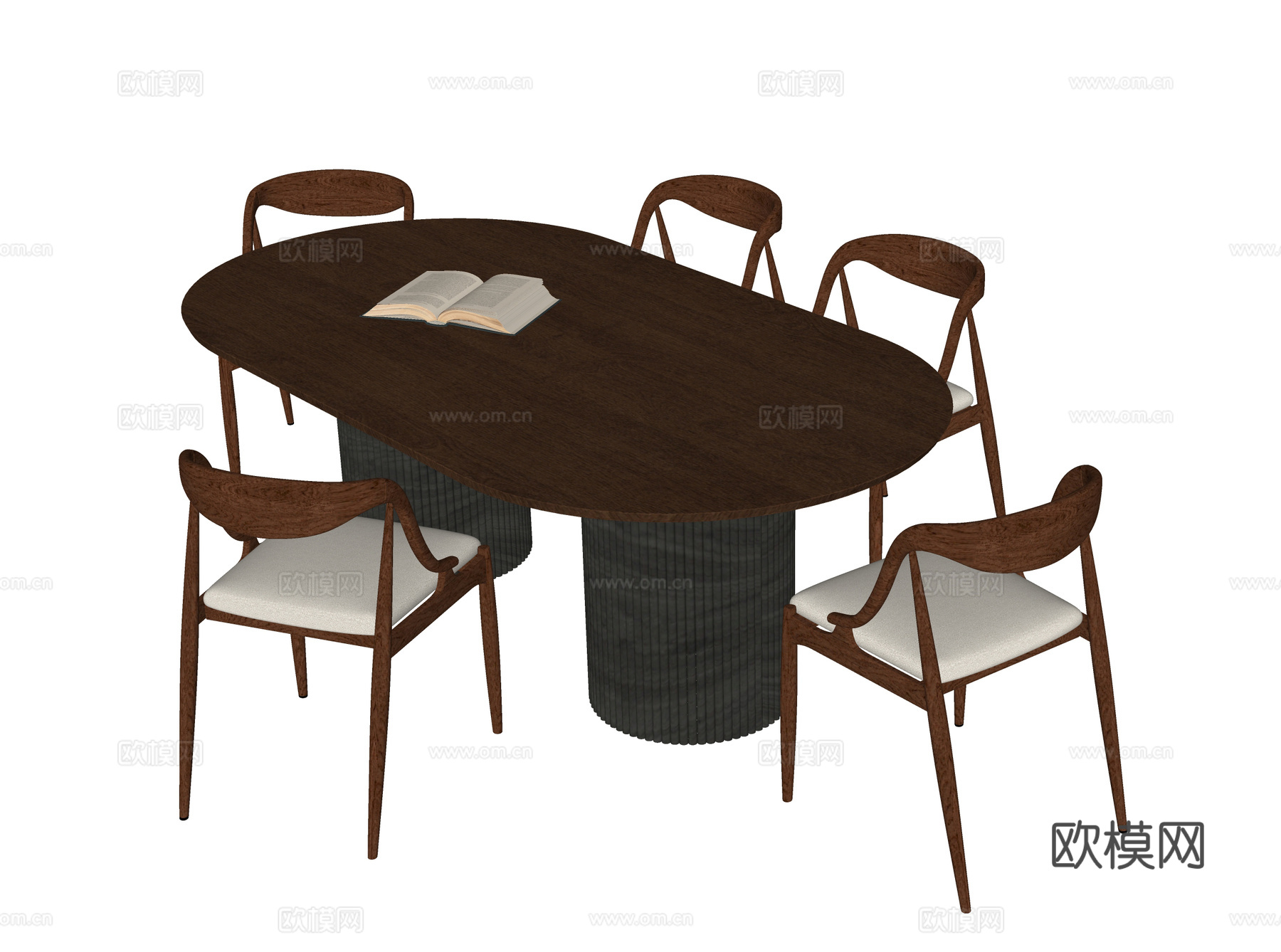 现代餐桌椅组合 餐椅 餐桌su模型