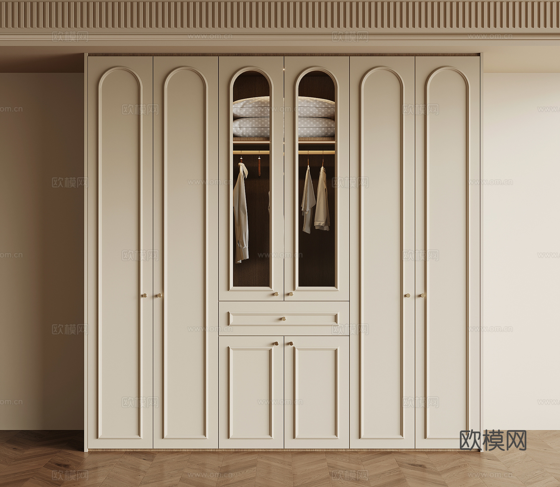 法式奶油风衣柜su模型