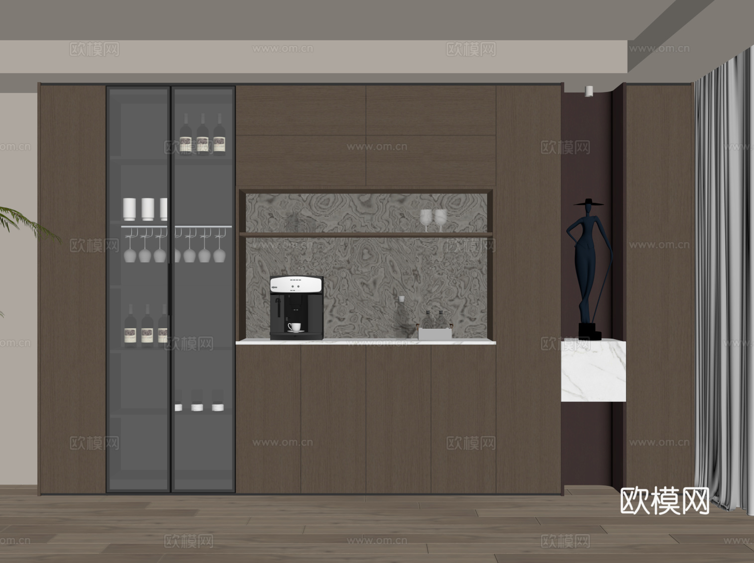 现代简约酒柜 餐边柜su模型