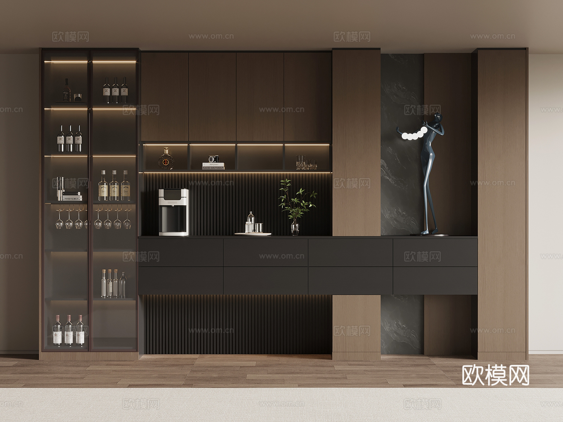 现代意式酒柜 餐边柜su模型