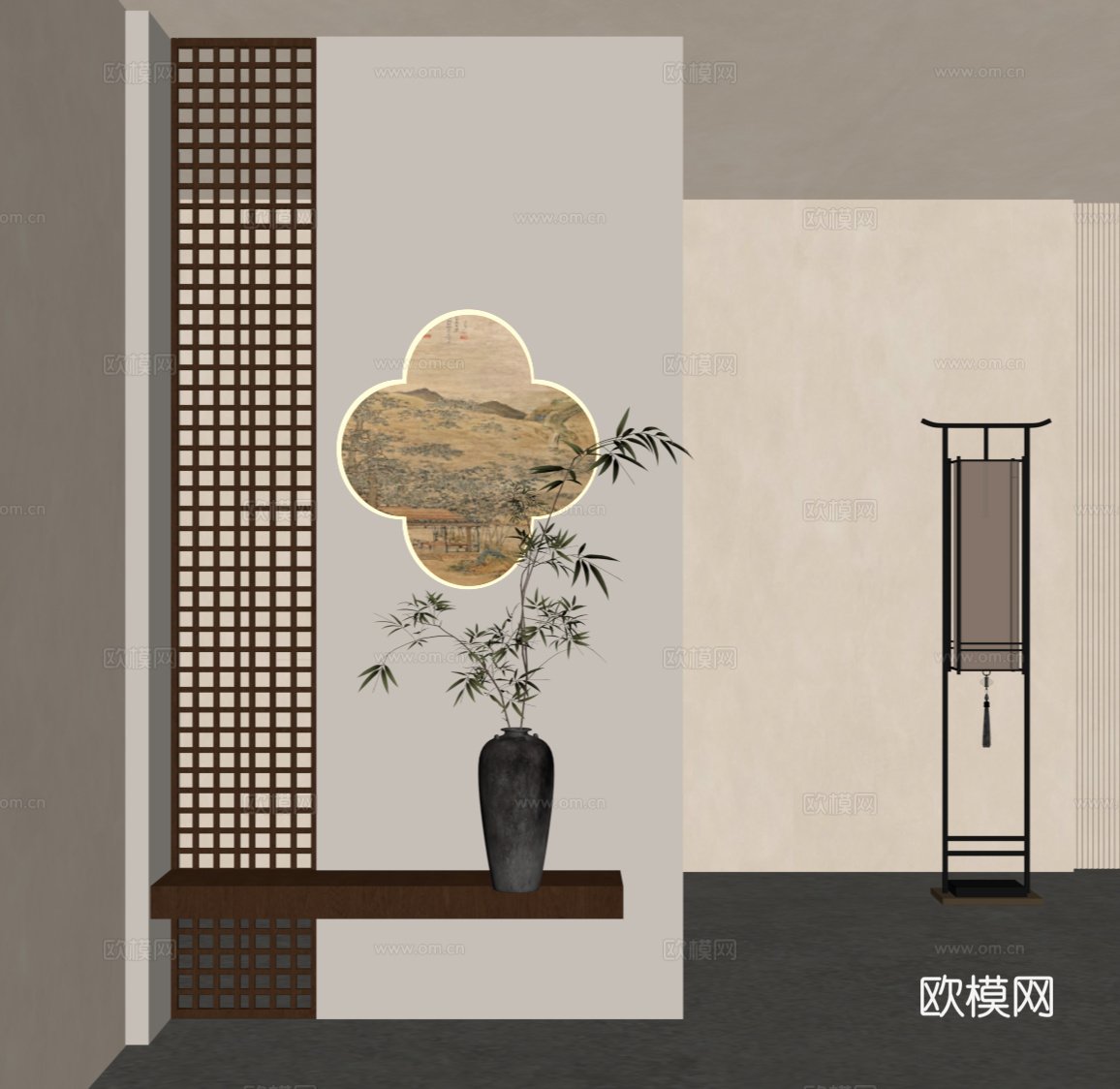 新中式玄关 装饰性玄关su模型