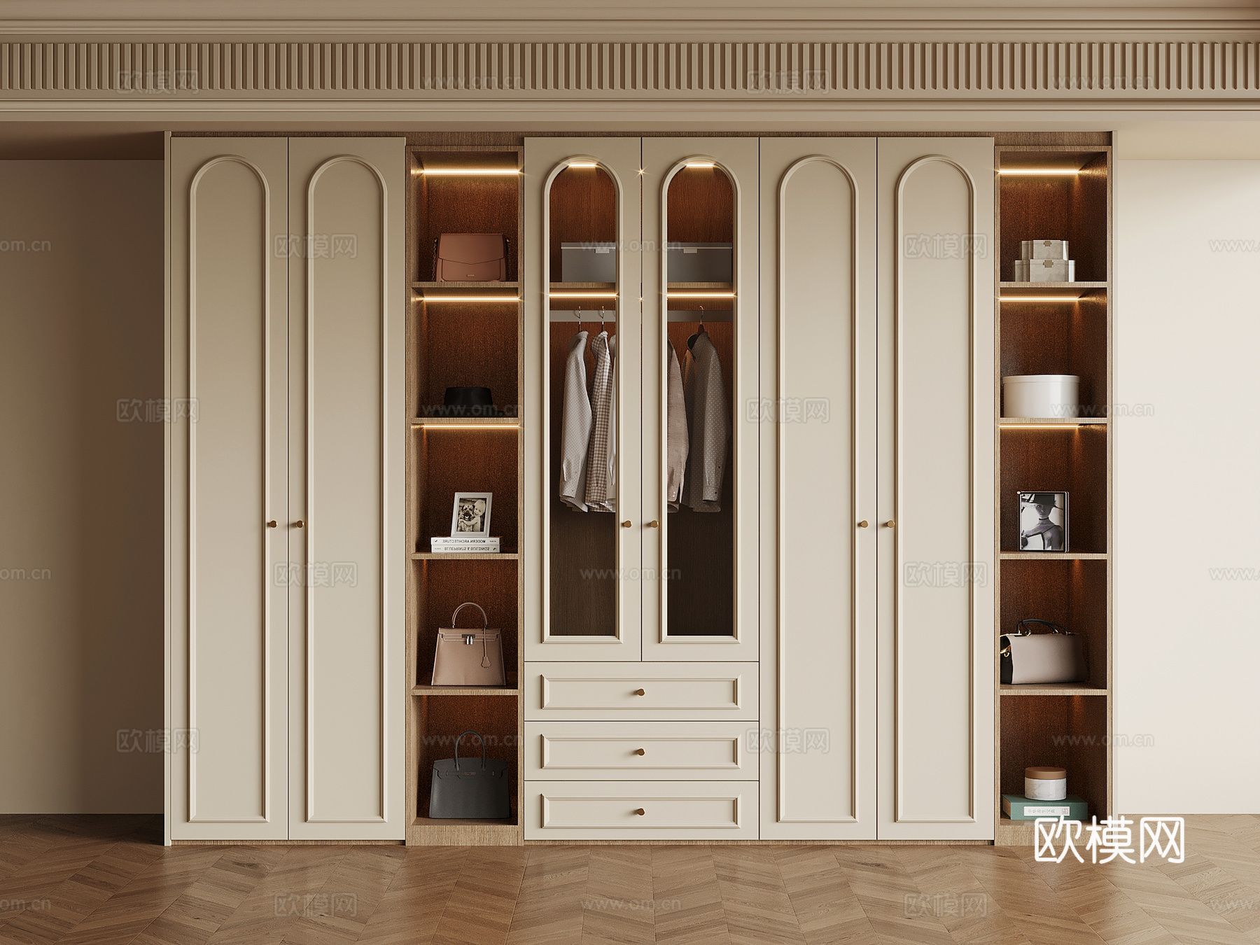 法式奶油风衣柜su模型