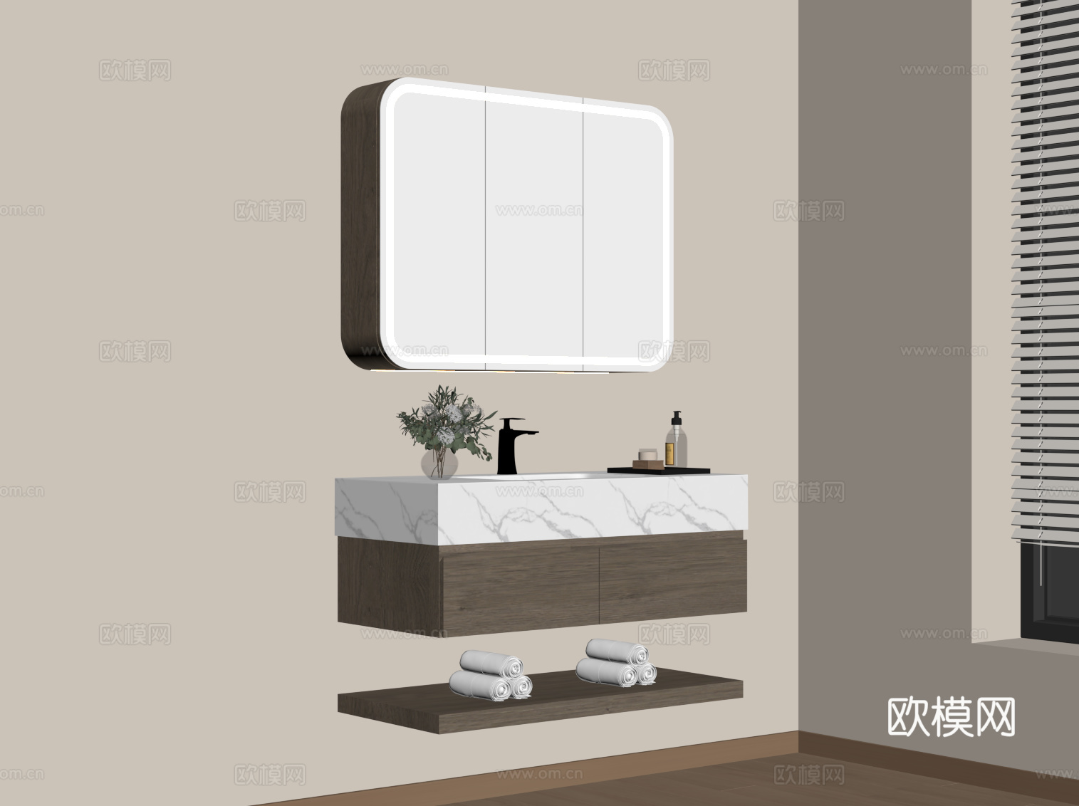 现代简约浴室柜 洗漱用品su模型
