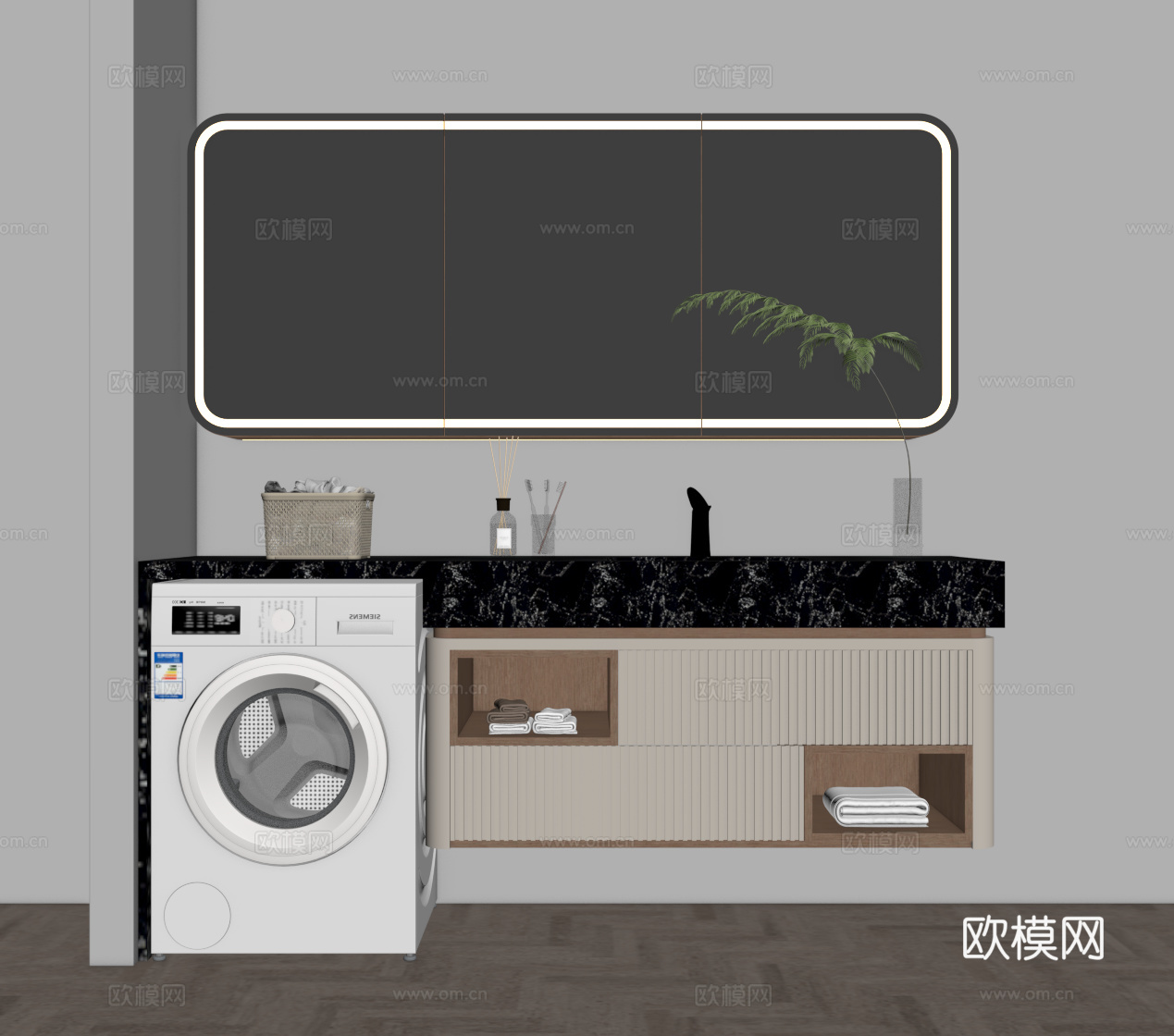 现代简约浴室柜 洗衣机柜su模型