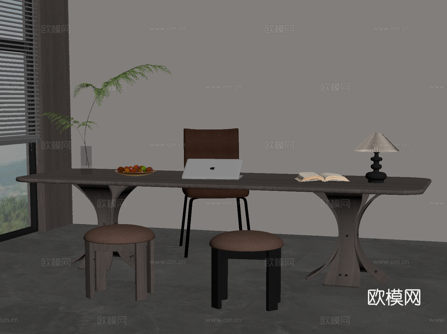现代意式书桌椅 办公桌椅su模型