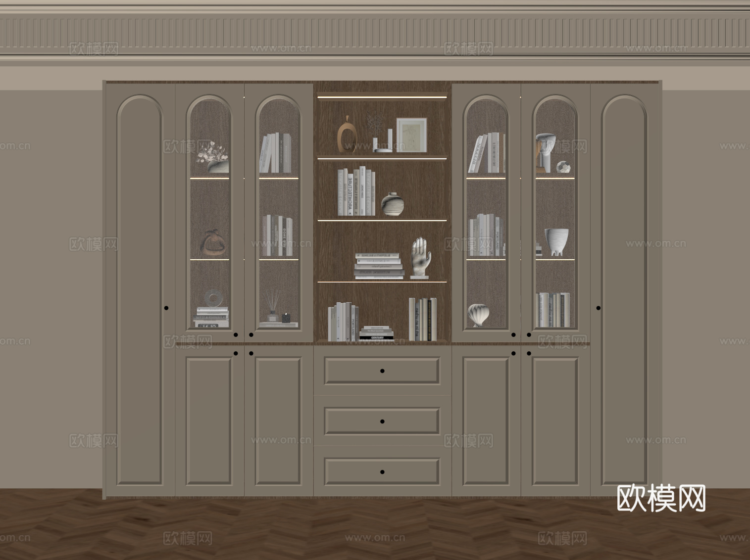 法式奶油风书柜su模型