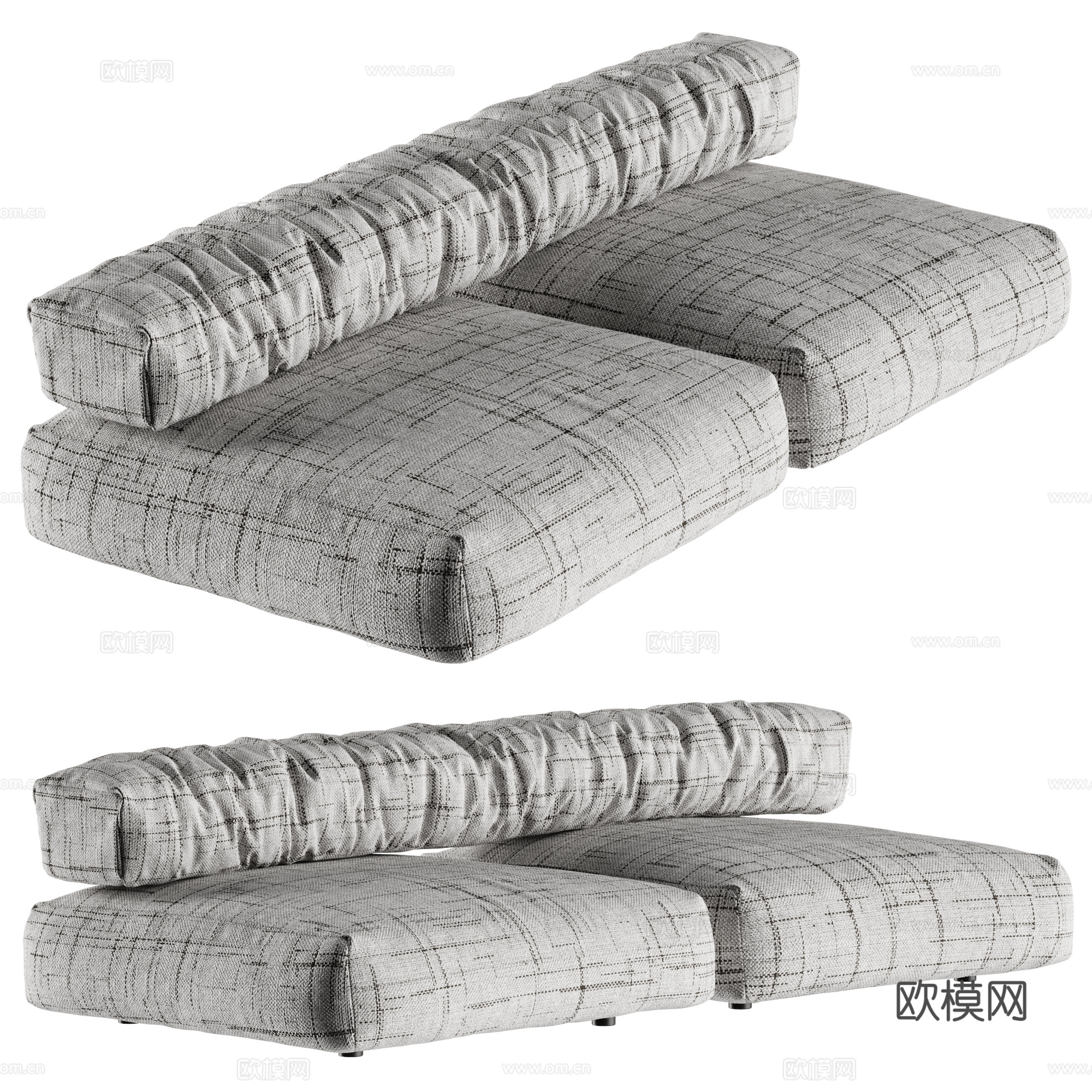 BOCA现代双人沙发 布艺沙发 模块沙发 客厅沙发 创意沙发su模型