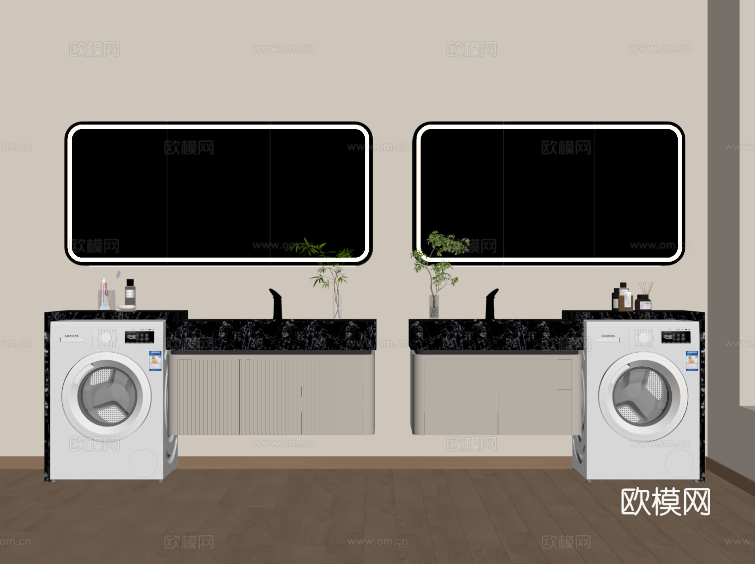 现代简约浴室柜 洗衣机柜su模型