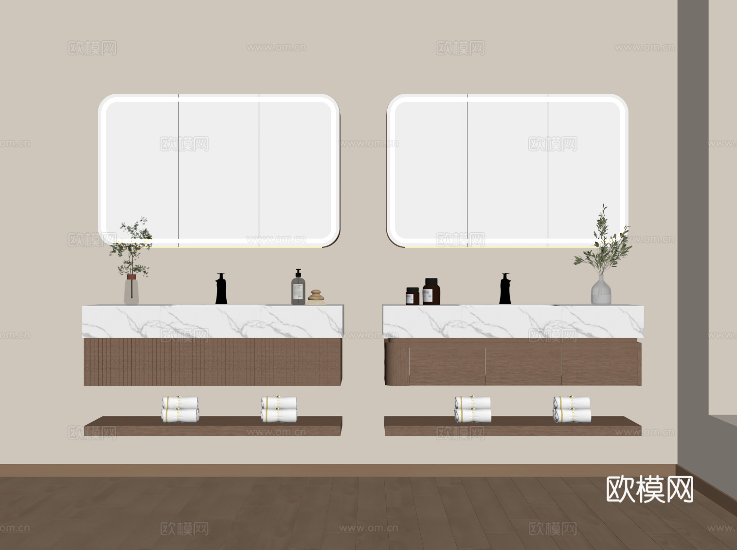 现代简约浴室柜 洗漱用品su模型