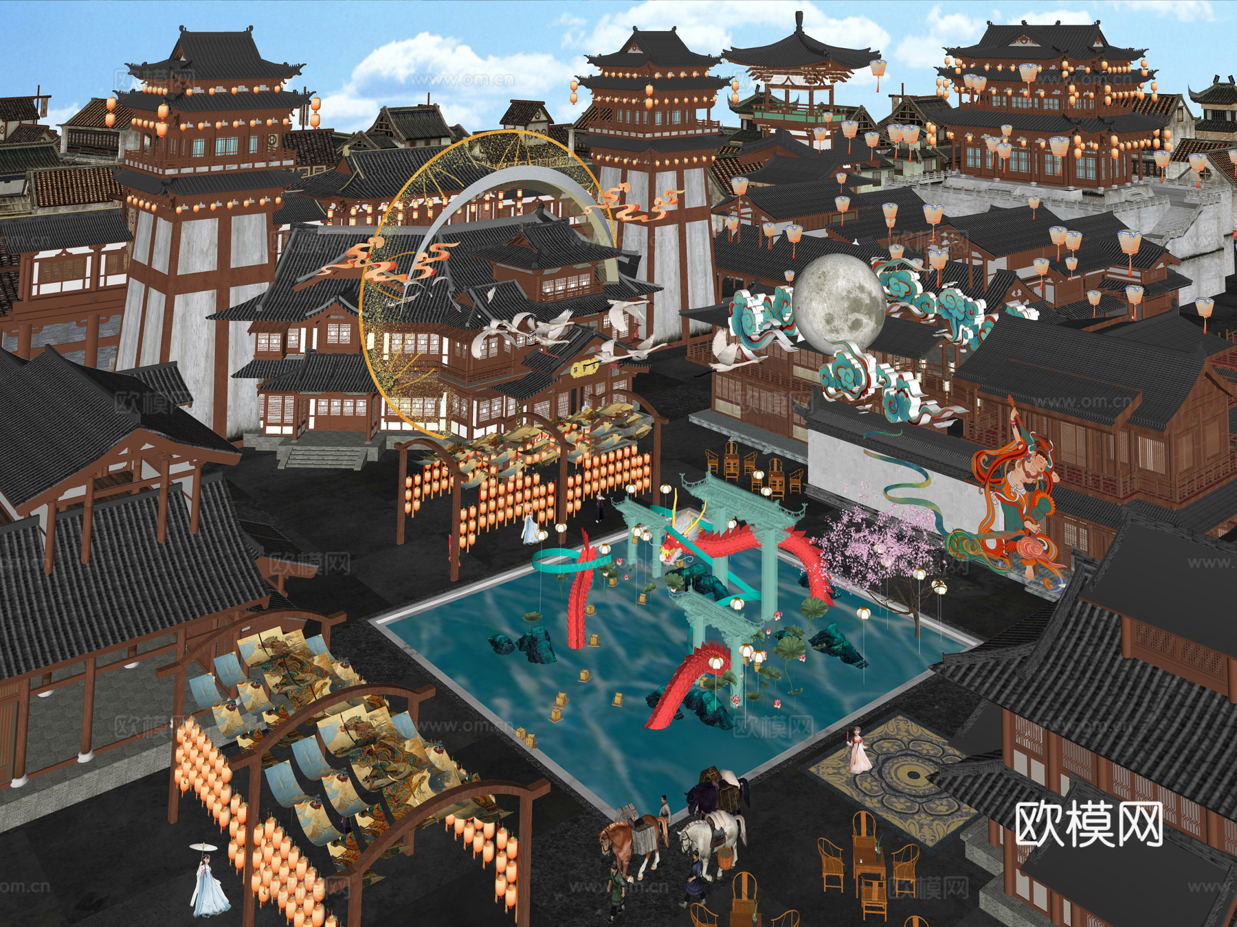 网红打卡国潮古风非遗文化中秋节su模型