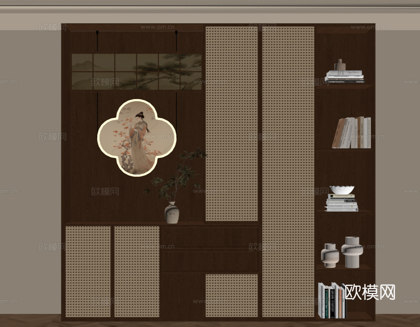中古风玄关柜 新中式玄关柜 鞋柜su模型
