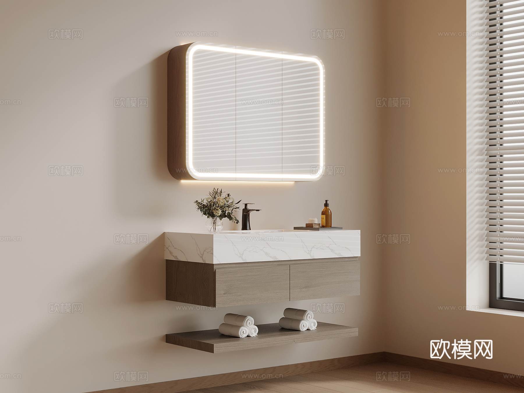 现代简约浴室柜 洗漱用品su模型