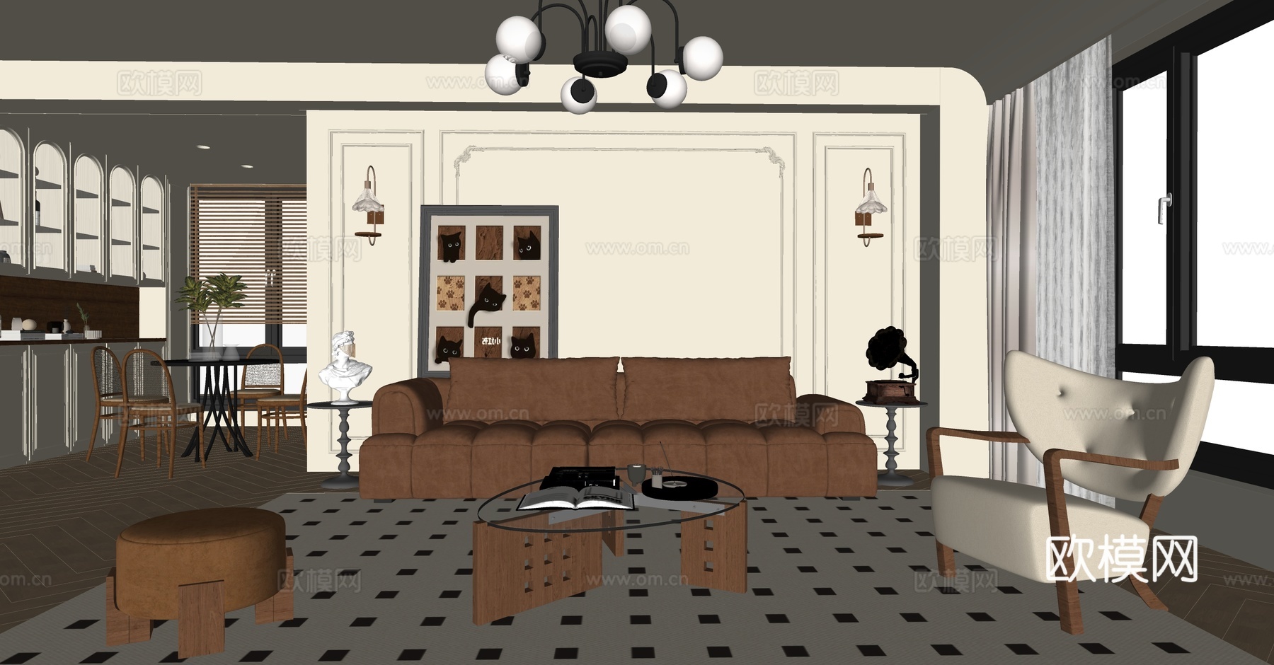 法式中古风客餐厅su模型