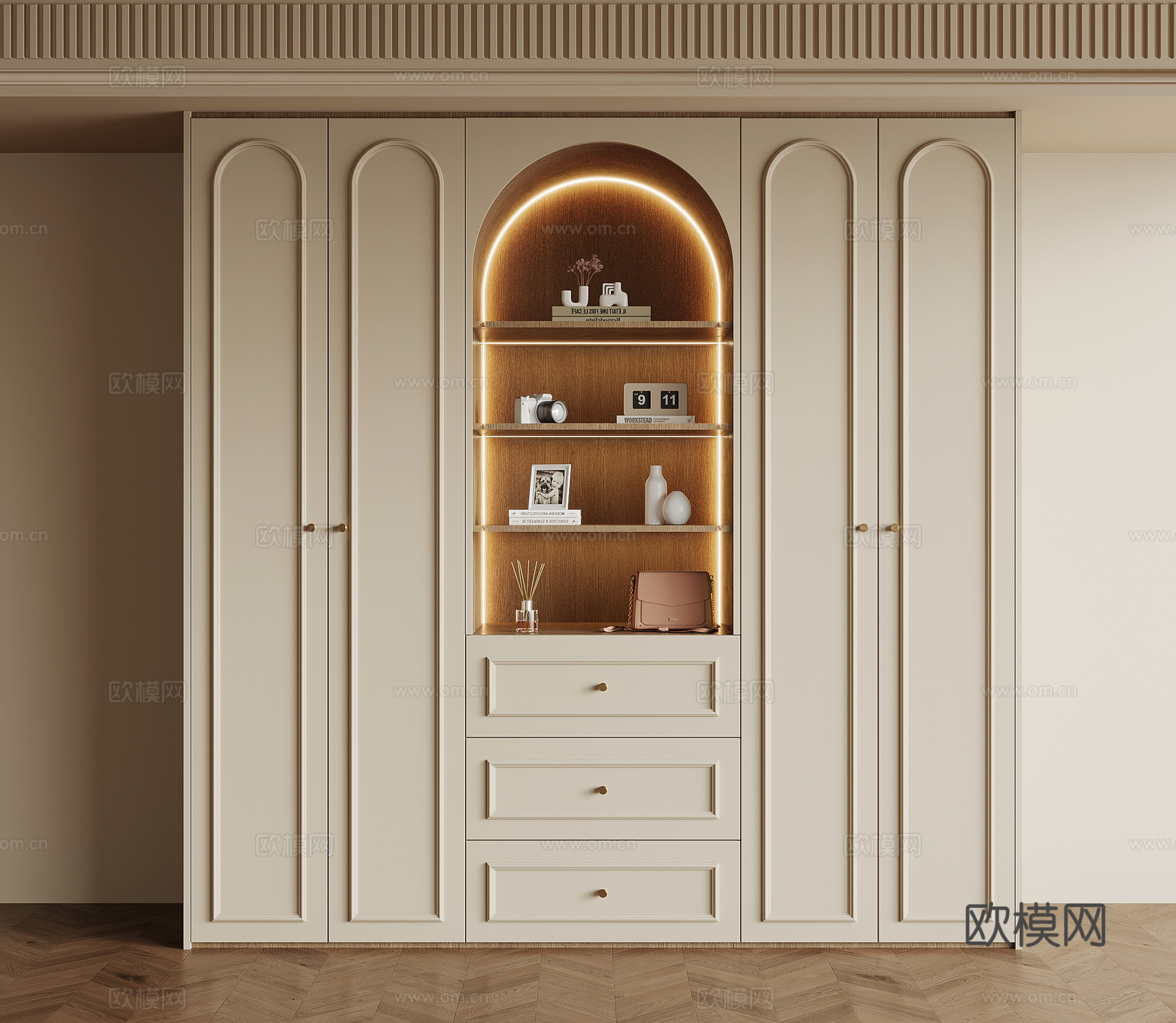 法式奶油风衣柜su模型