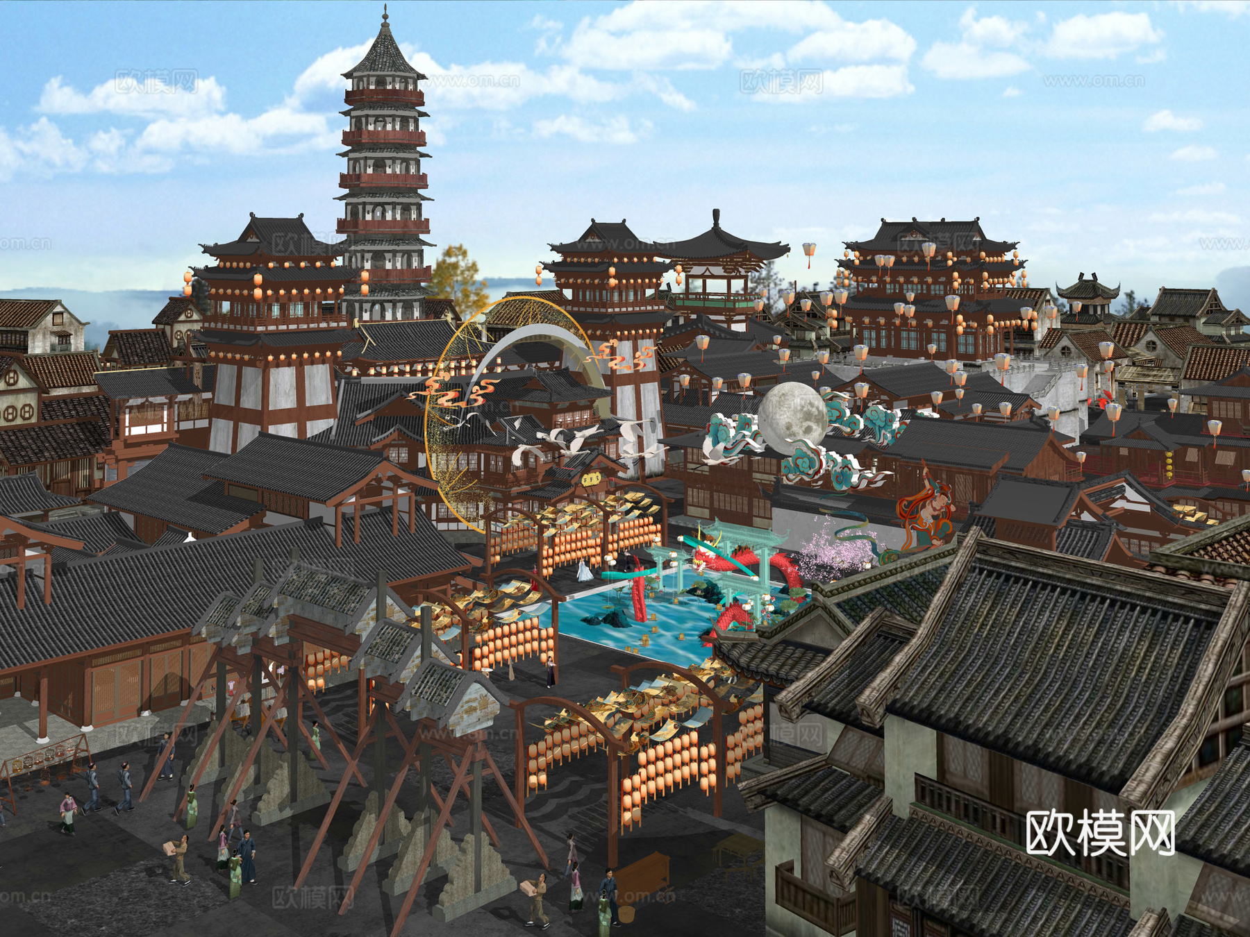 网红打卡国潮古风非遗文化中秋节su模型