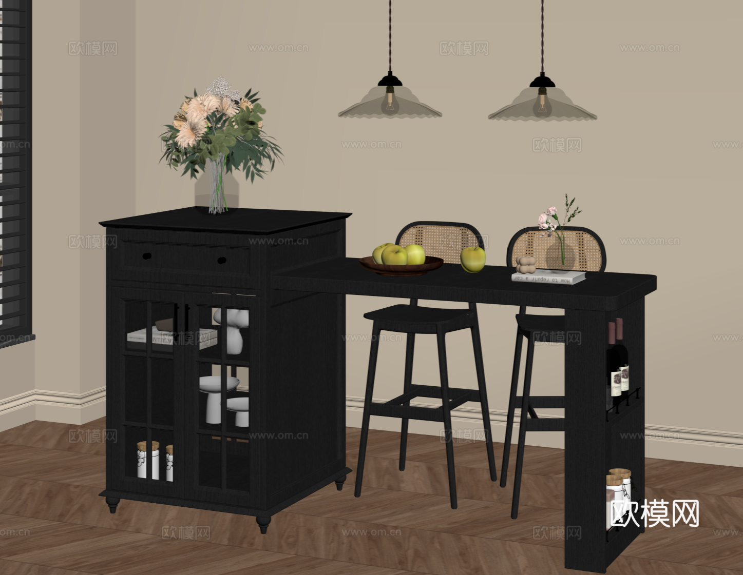法式复古吧台 吧台椅su模型