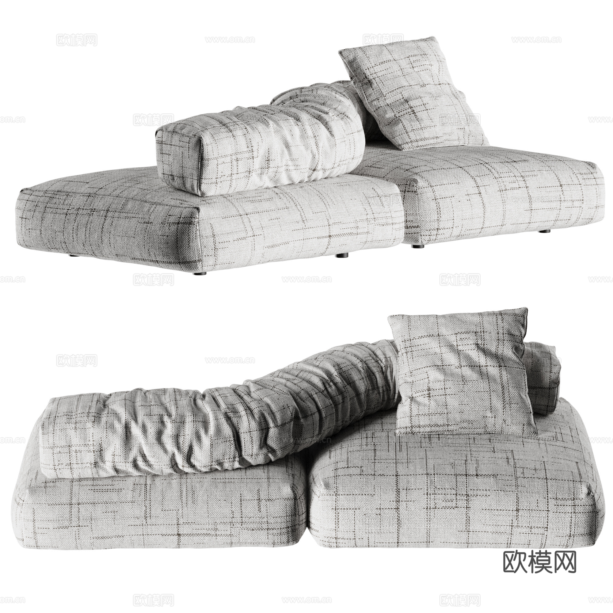 BOCA现代双人沙发 布艺沙发 模块沙发 创意沙发 双向沙发su模型su模型