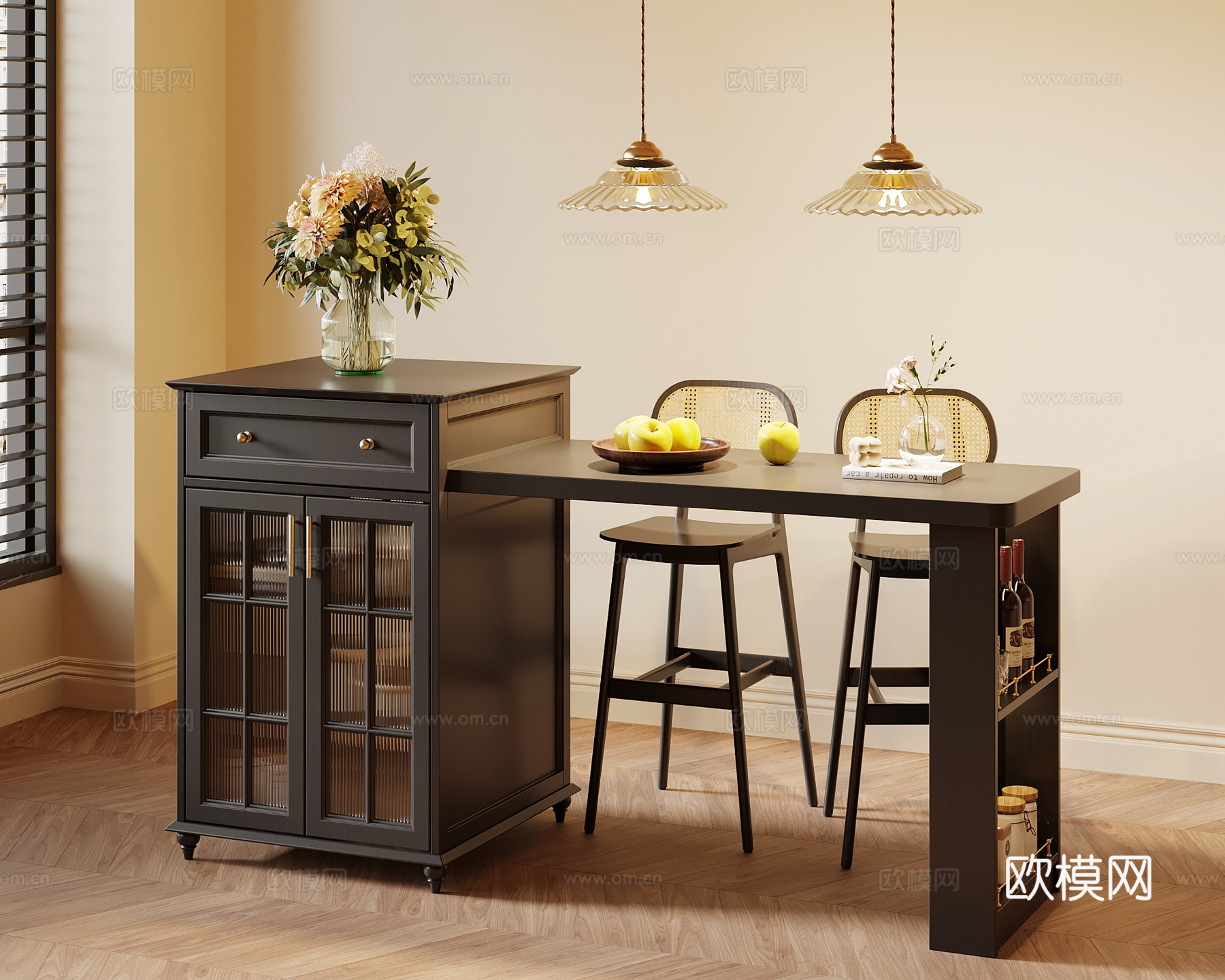法式复古吧台 吧台椅su模型