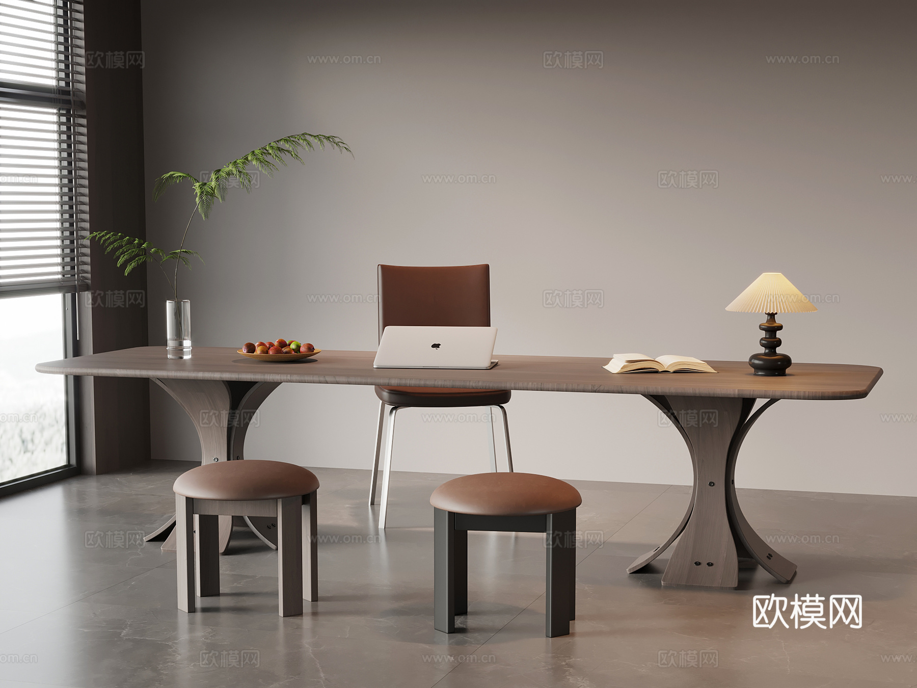 现代意式书桌椅 办公桌椅su模型
