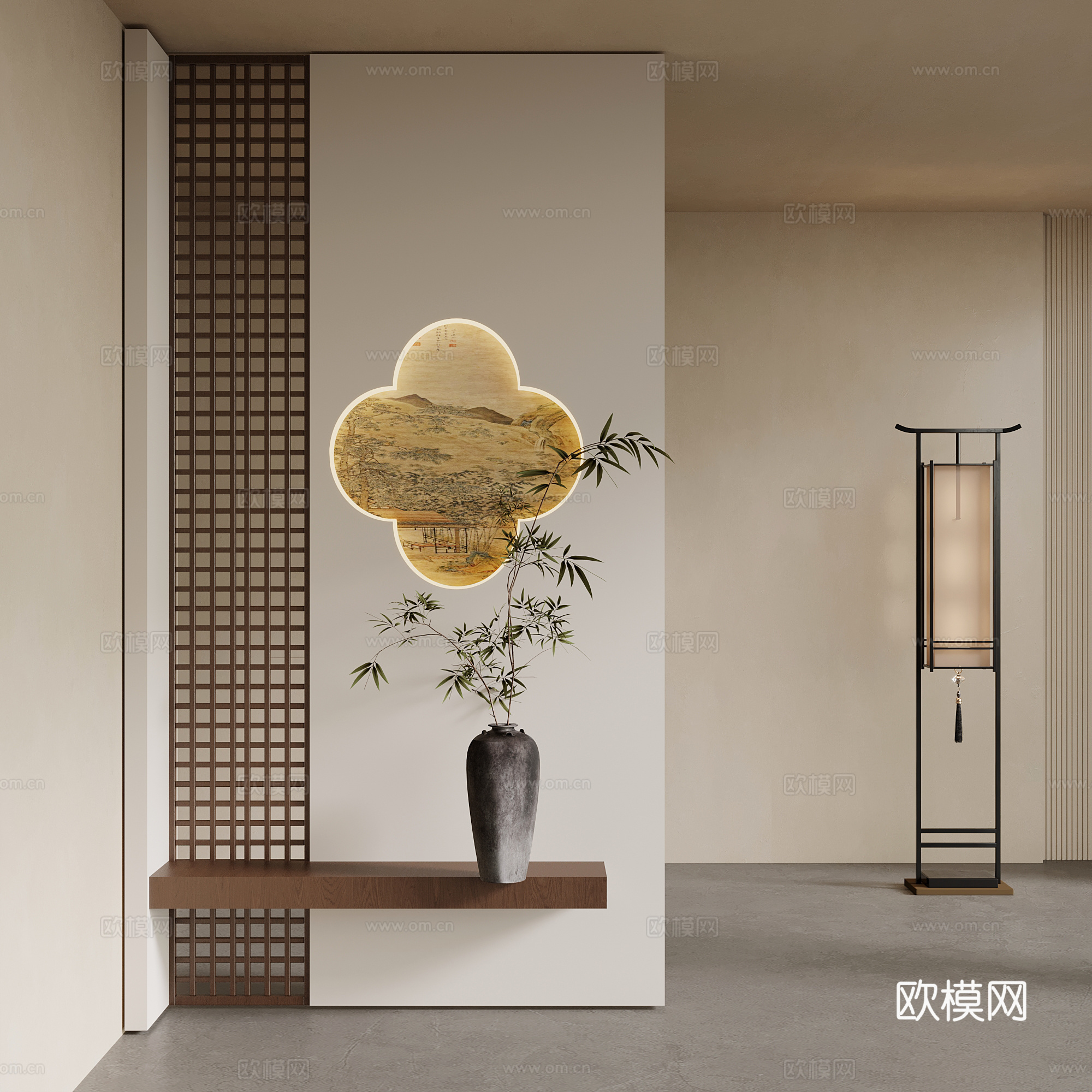 新中式玄关 装饰性玄关su模型