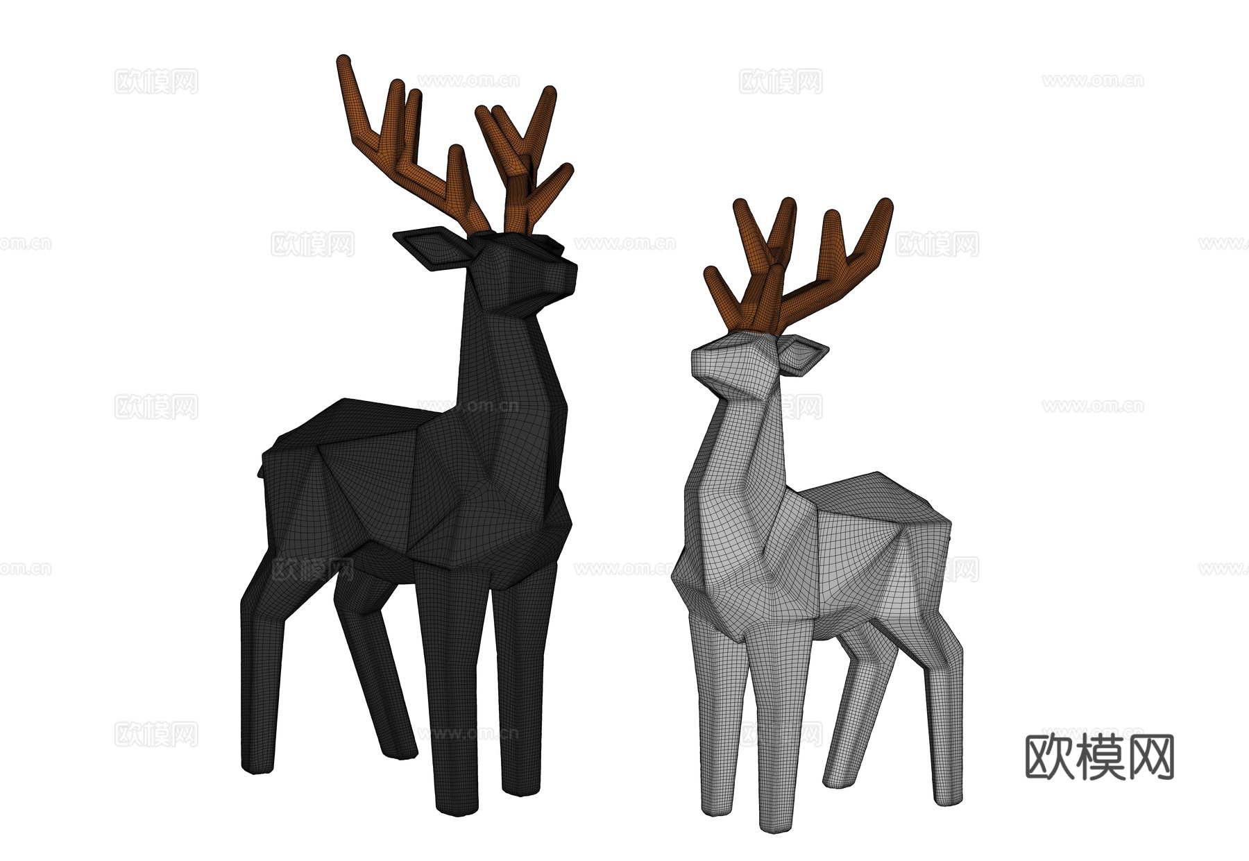 现代雕塑 景观雕塑 低多边形鹿 鹿 雕塑摆件 金属雕塑摆件su模型