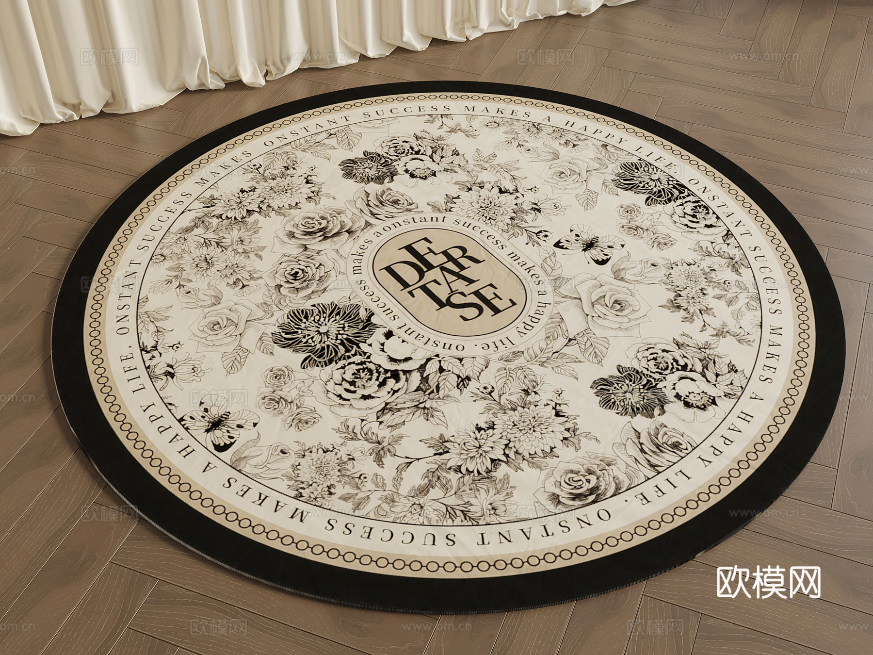 法式复古地毯 圆形地毯su模型