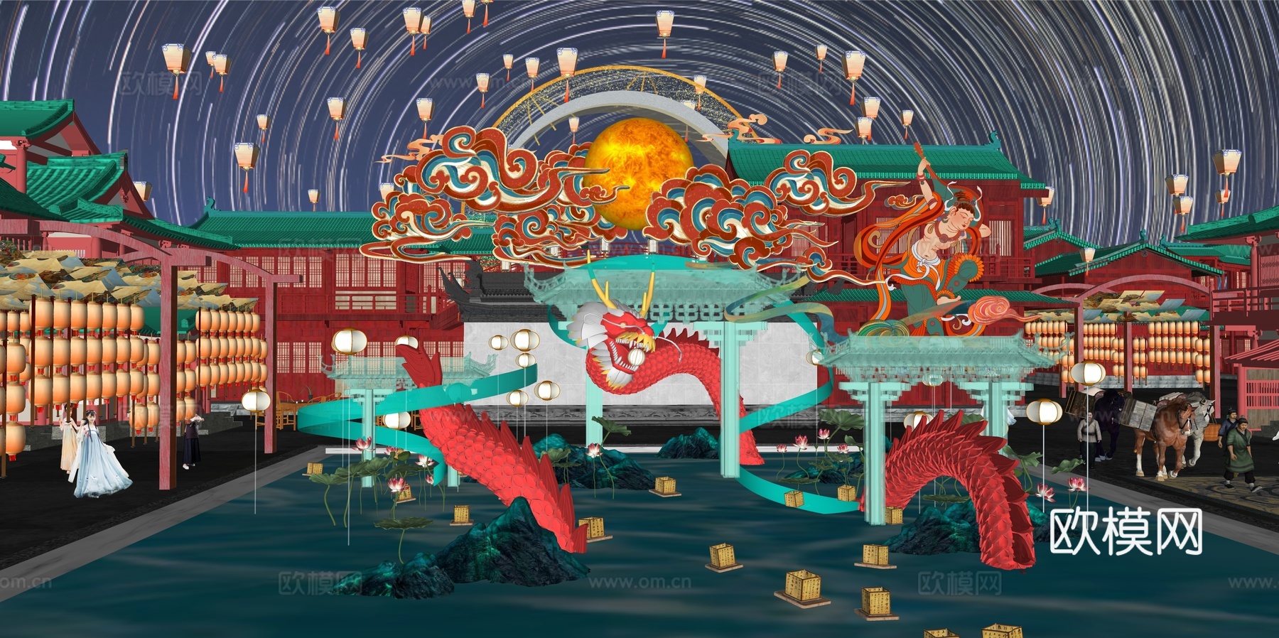 网红打卡国潮古风非遗文化中秋节su模型