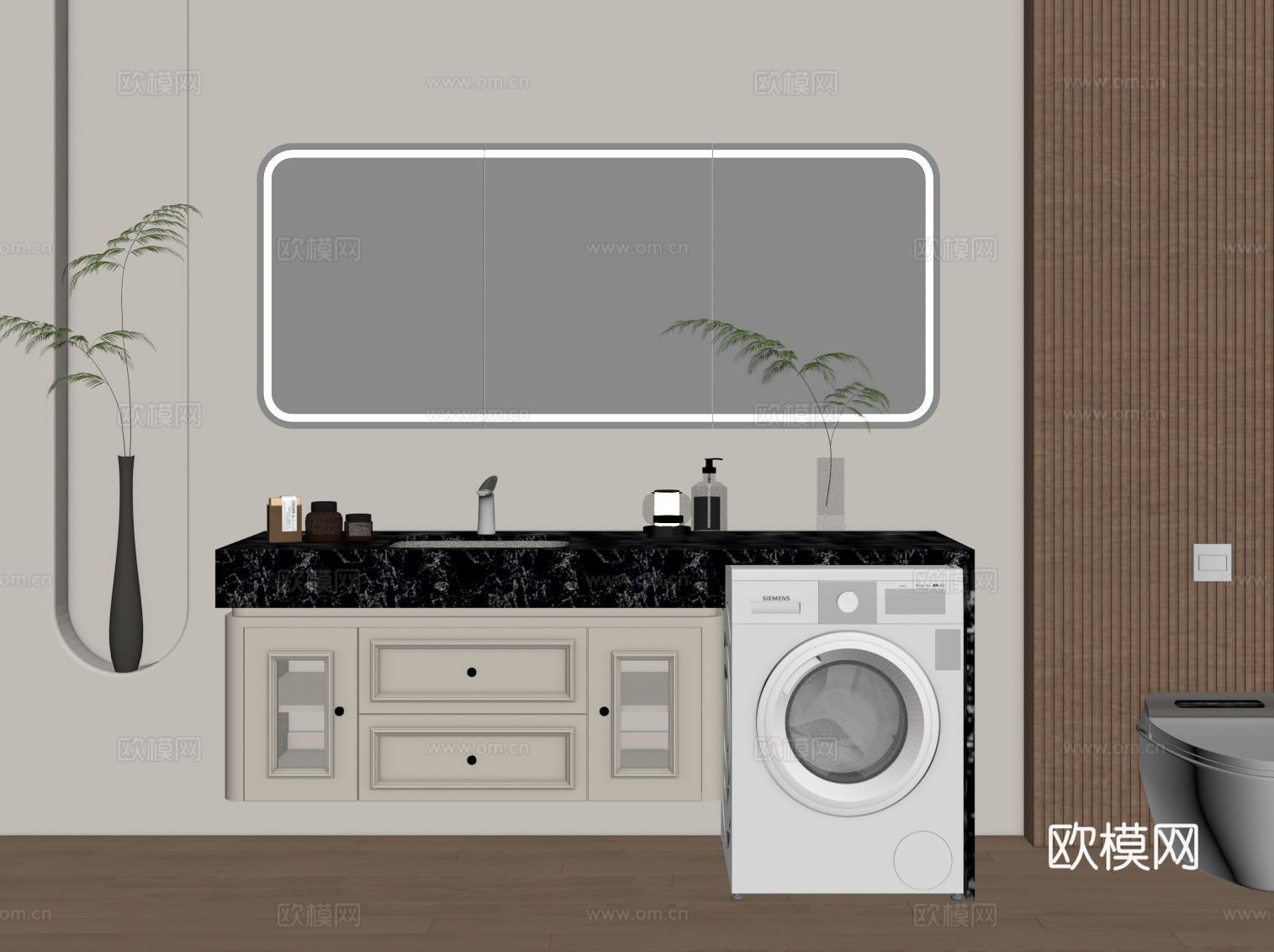 法式奶油风浴室柜 洗衣机柜su模型