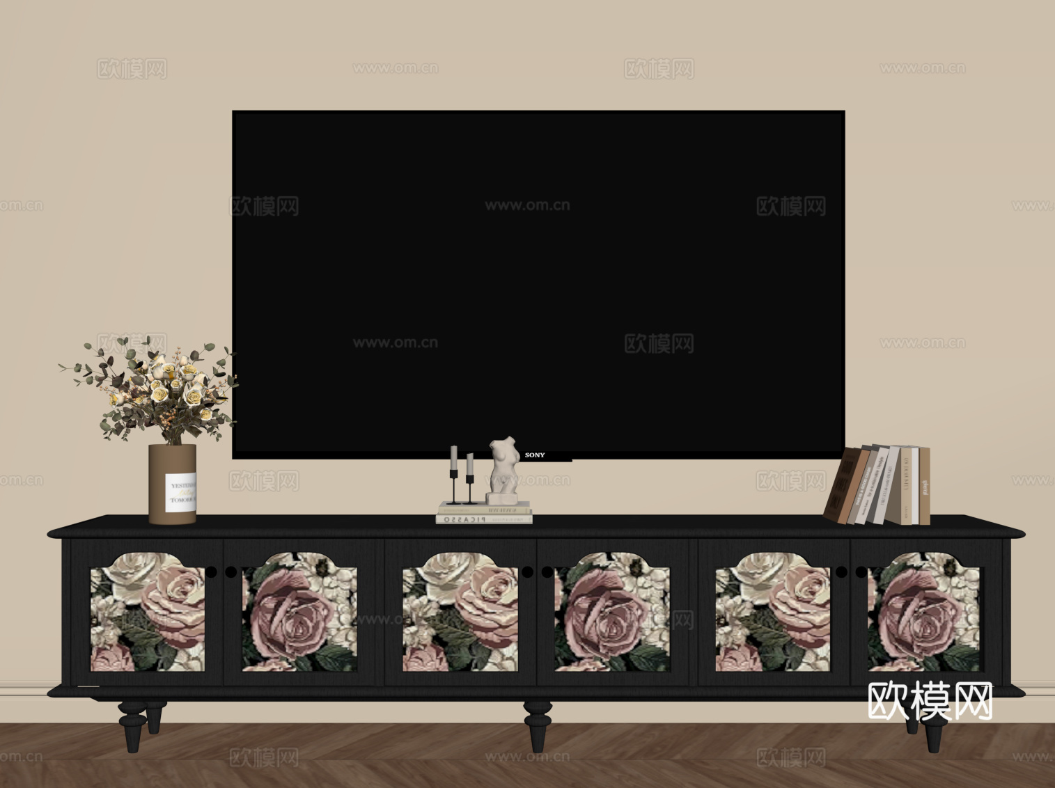 法式复古电视柜 边柜su模型