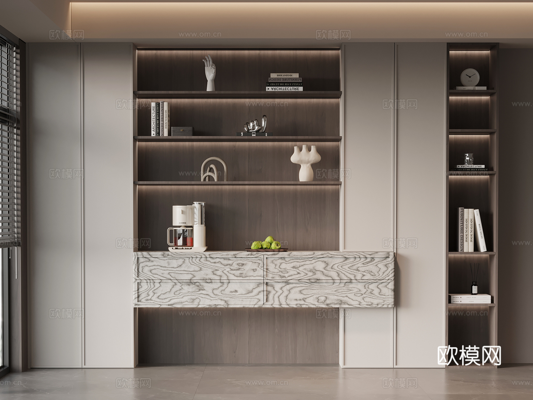 现代意式书柜 边柜 置物柜su模型