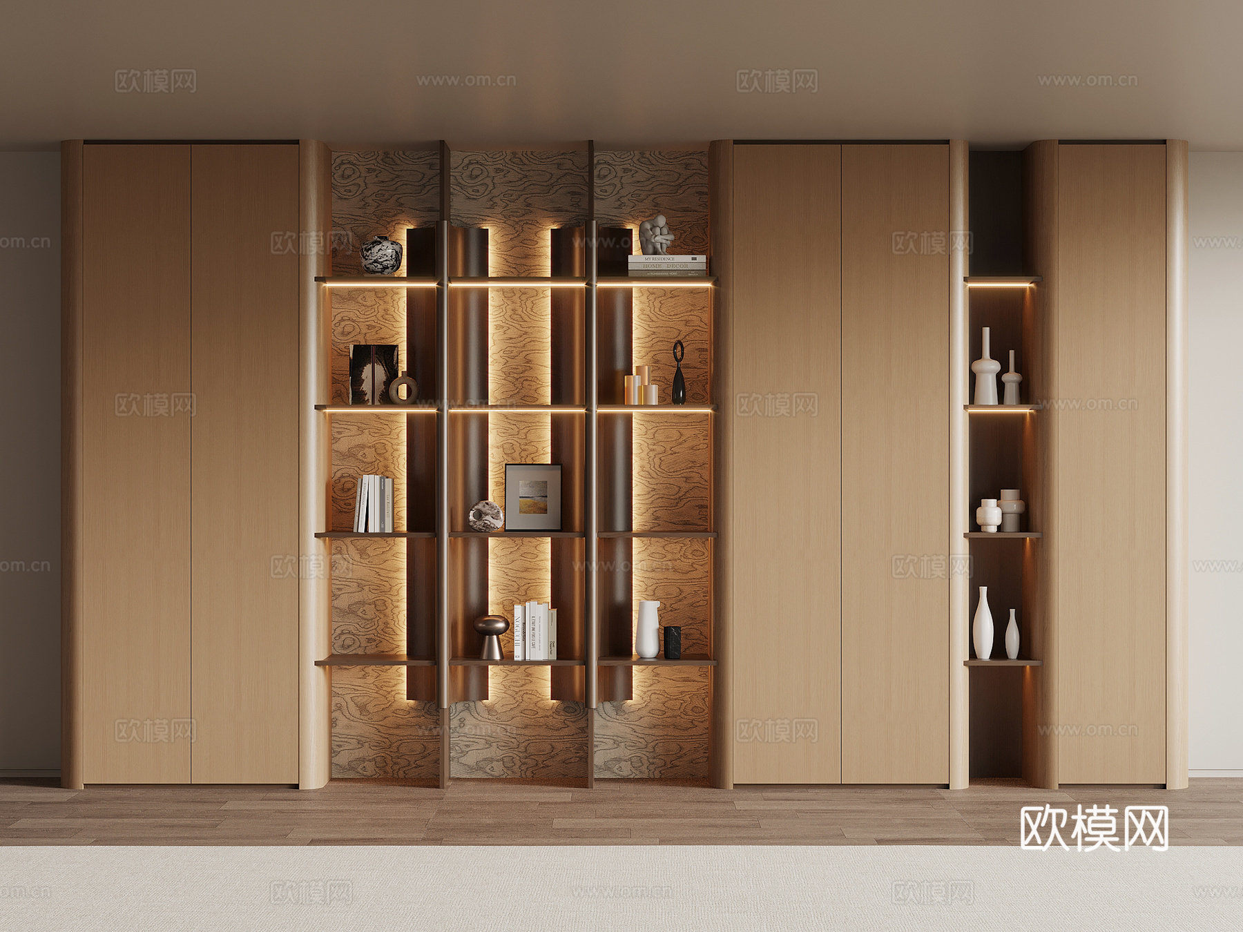现代意式书柜 书架su模型
