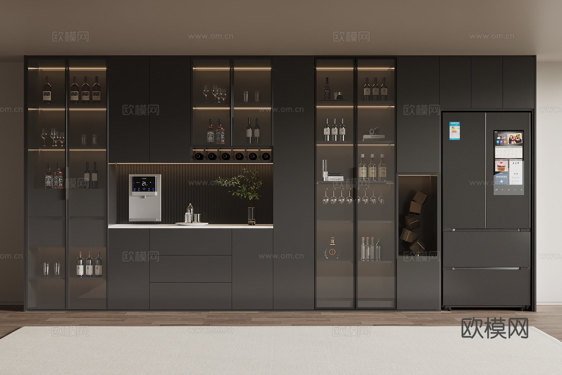 现代意式酒柜 餐边柜su模型