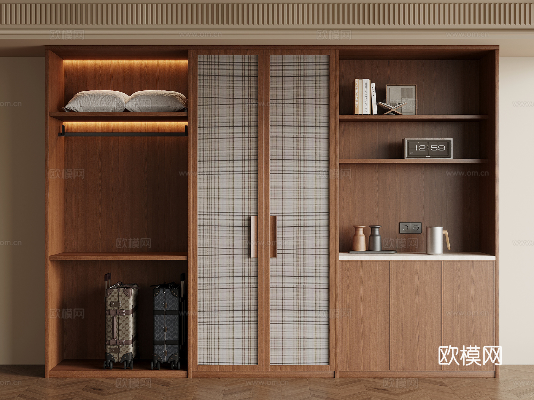中古风衣柜 边柜 酒店衣柜su模型下载（渲染图1）