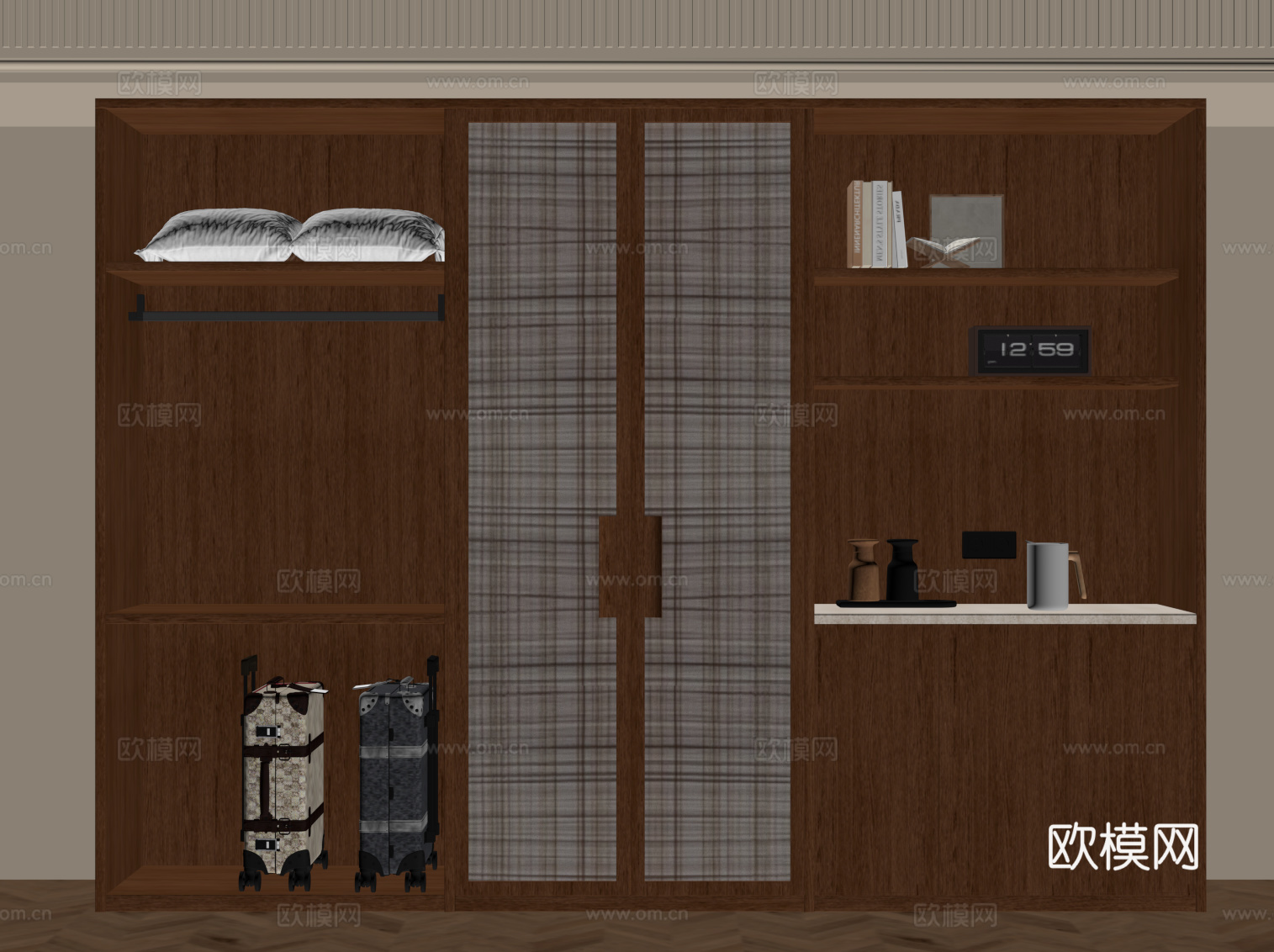 中古风衣柜 边柜 酒店衣柜su模型下载（渲染图2）